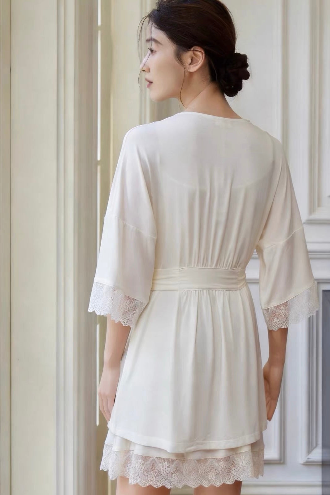 Sofia Cotton Robe (White) - Bells & Birds