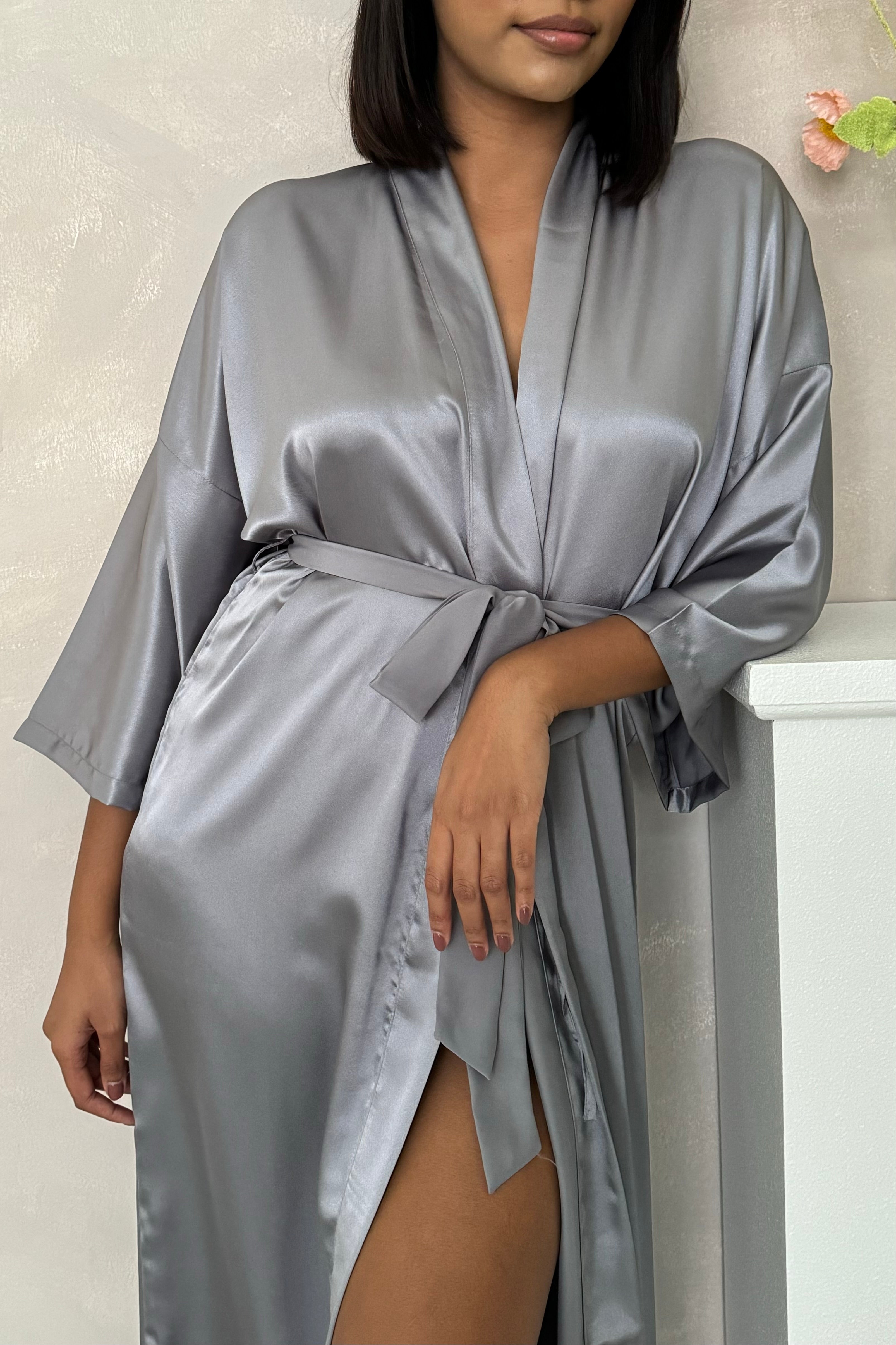 Maxi Silk Robe (Silver)