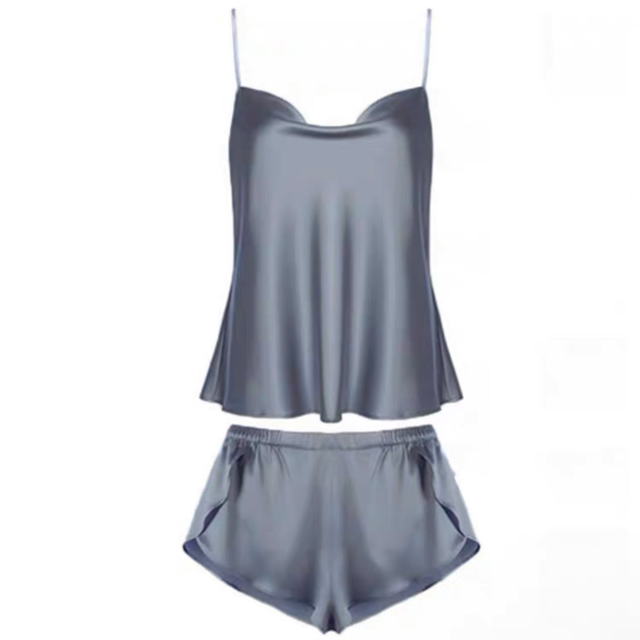 Cowl Neck Satin Cami Set (Steel Blue)