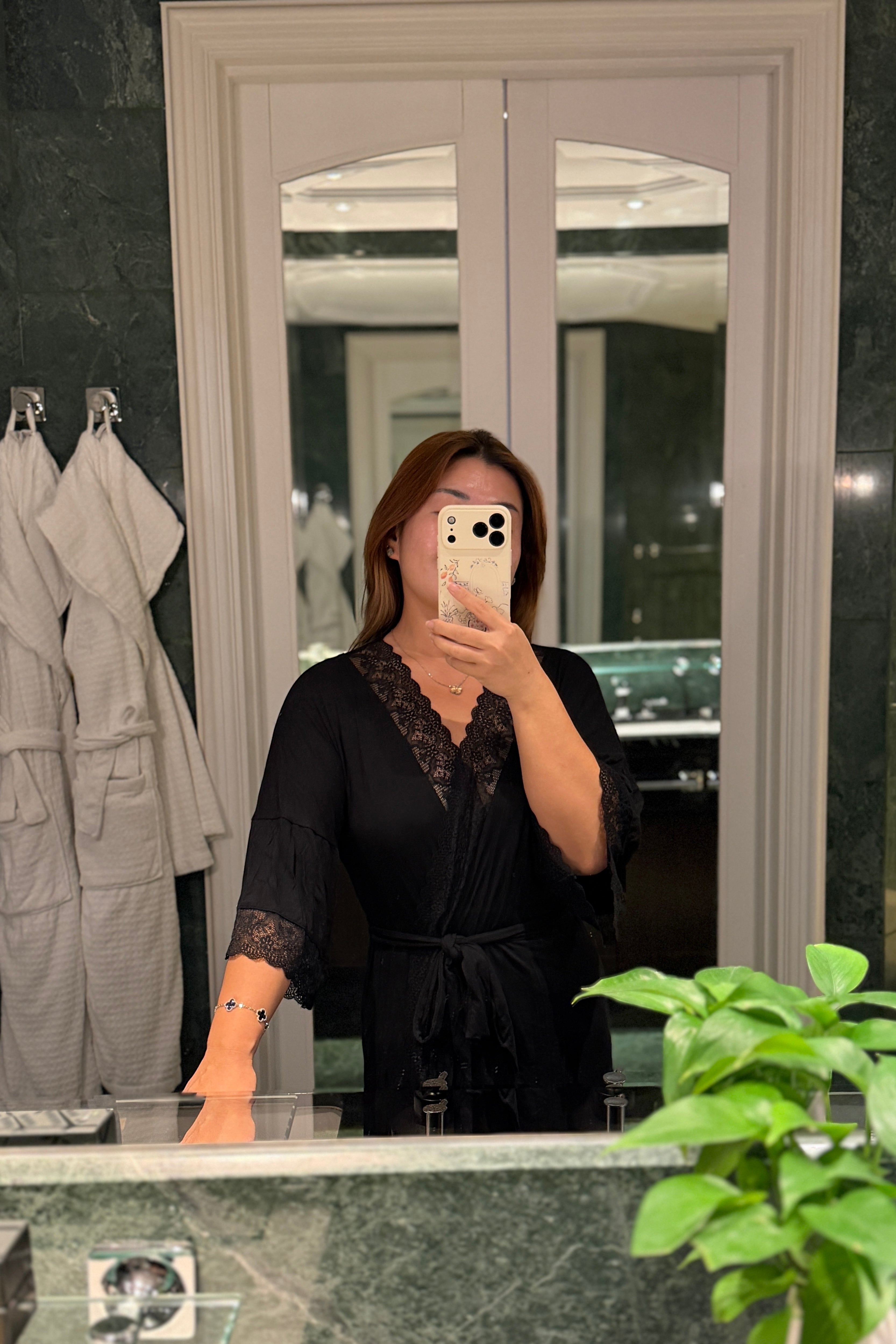 Sofia Cotton Robe (Black) - Bells & Birds