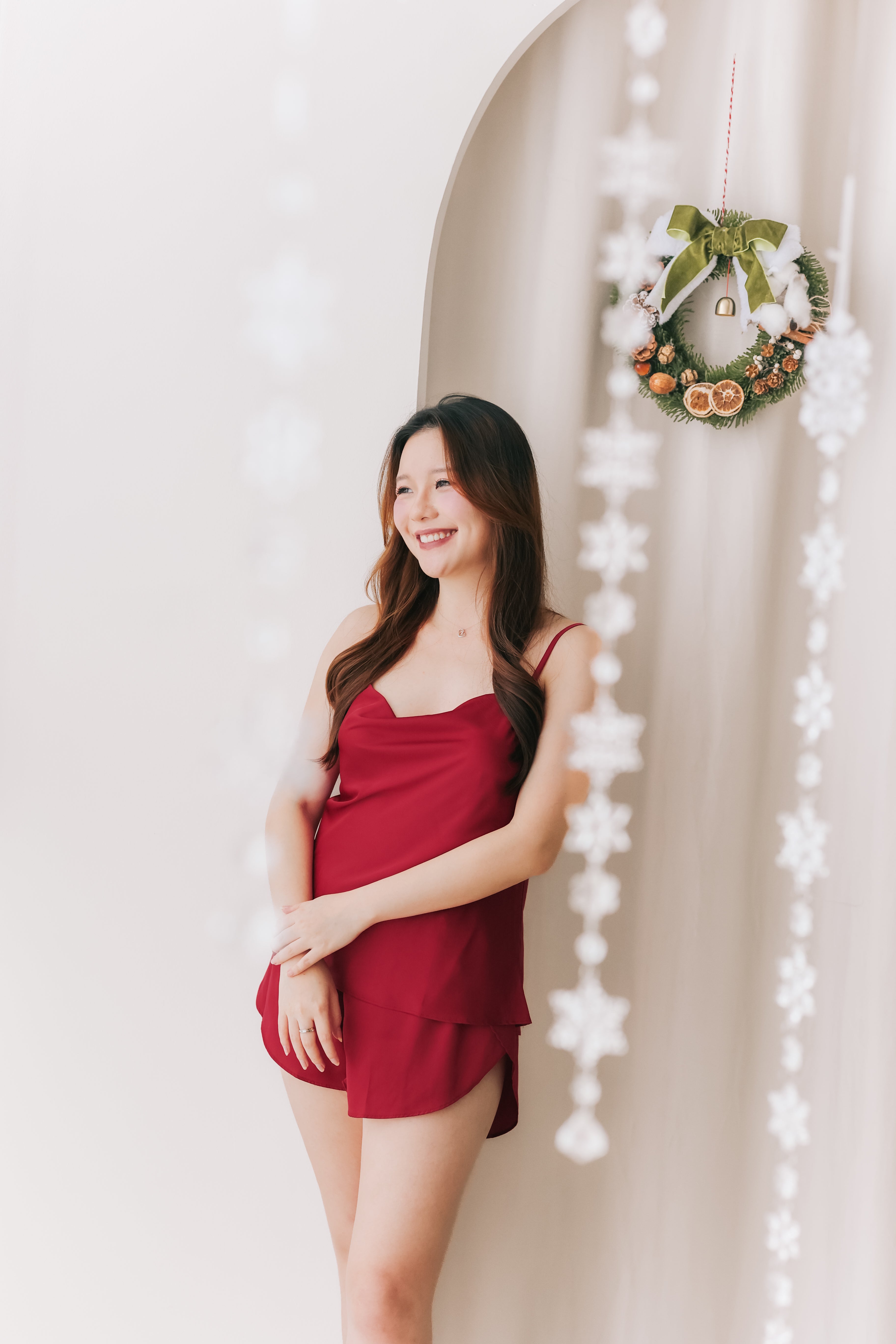 Cowl Neck Satin Cami Set (Wine Red)
