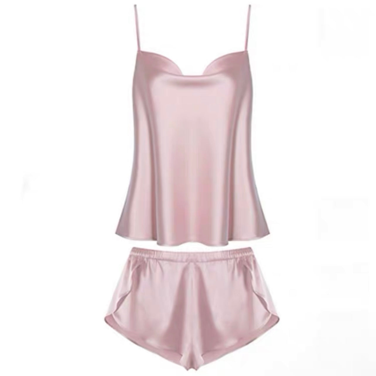 Cowl Neck Satin Cami Set (Pink)