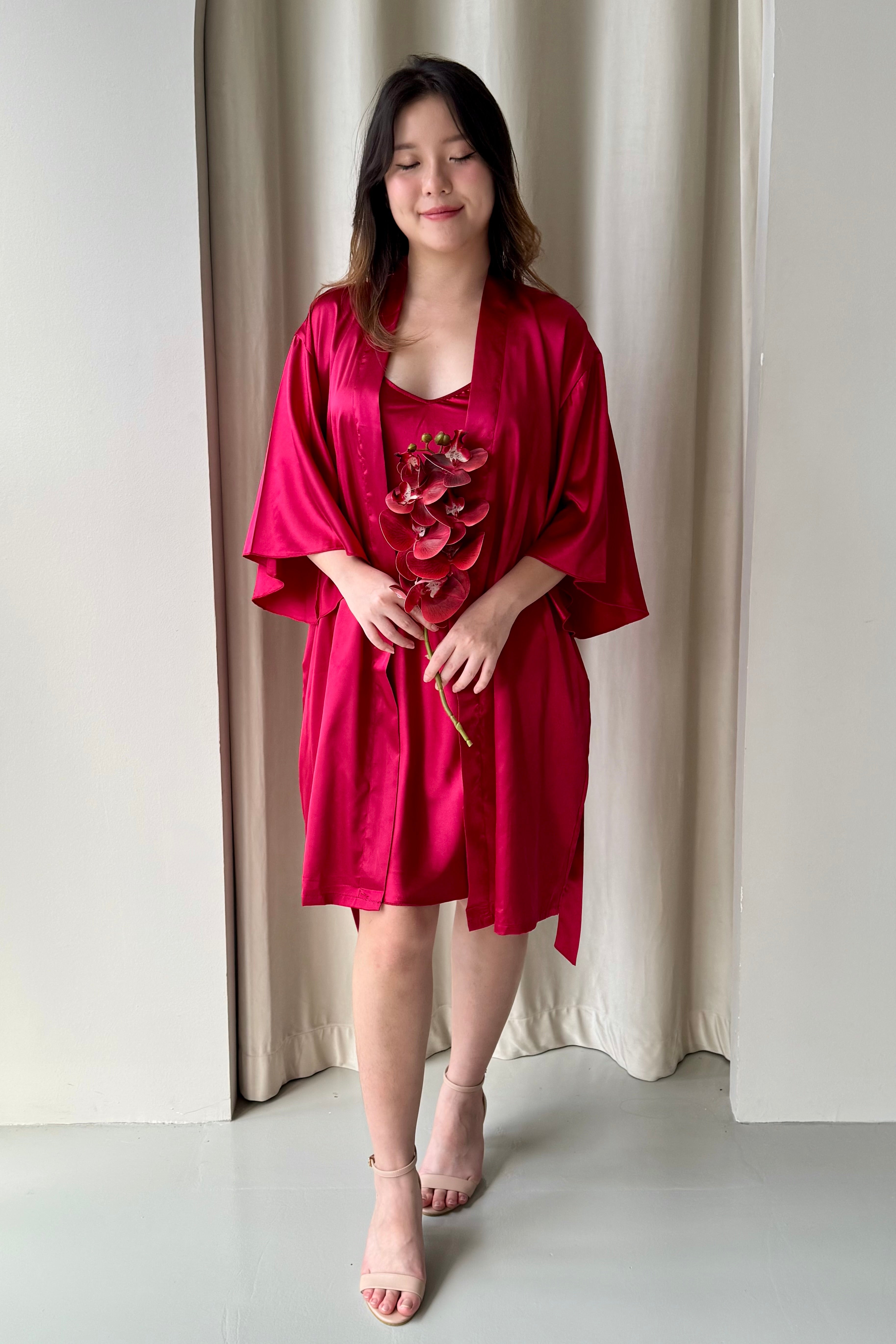 Clara Slip & Robe Set (Red)