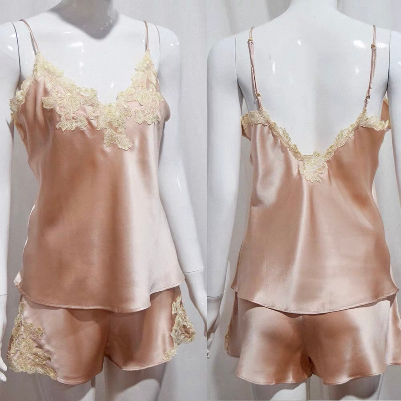 Florentine Mulberry Silk Cami Set (Pink) - Bells & Birds