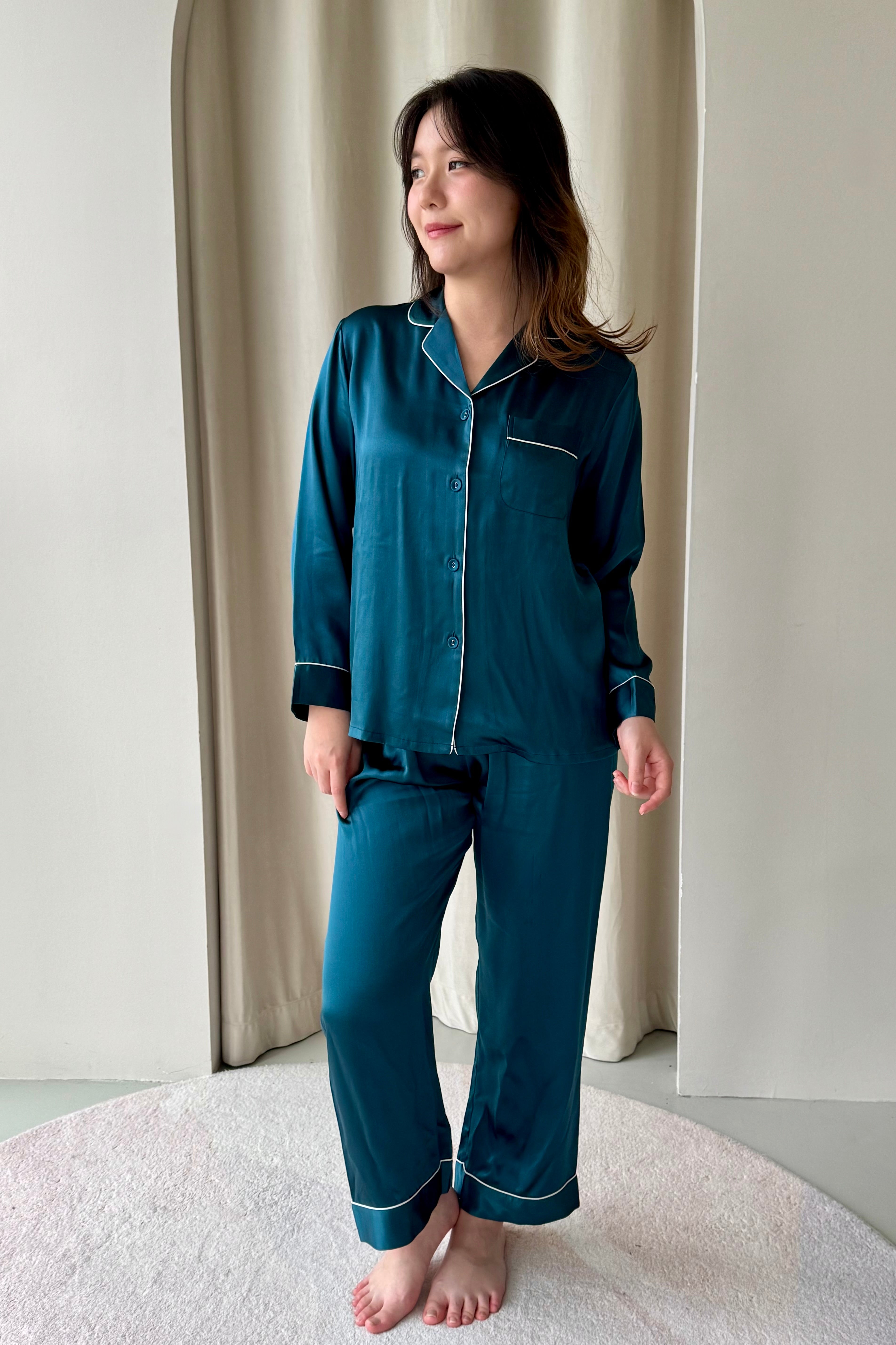 Mulberry Silk Pants Pyjamas (Teal)
