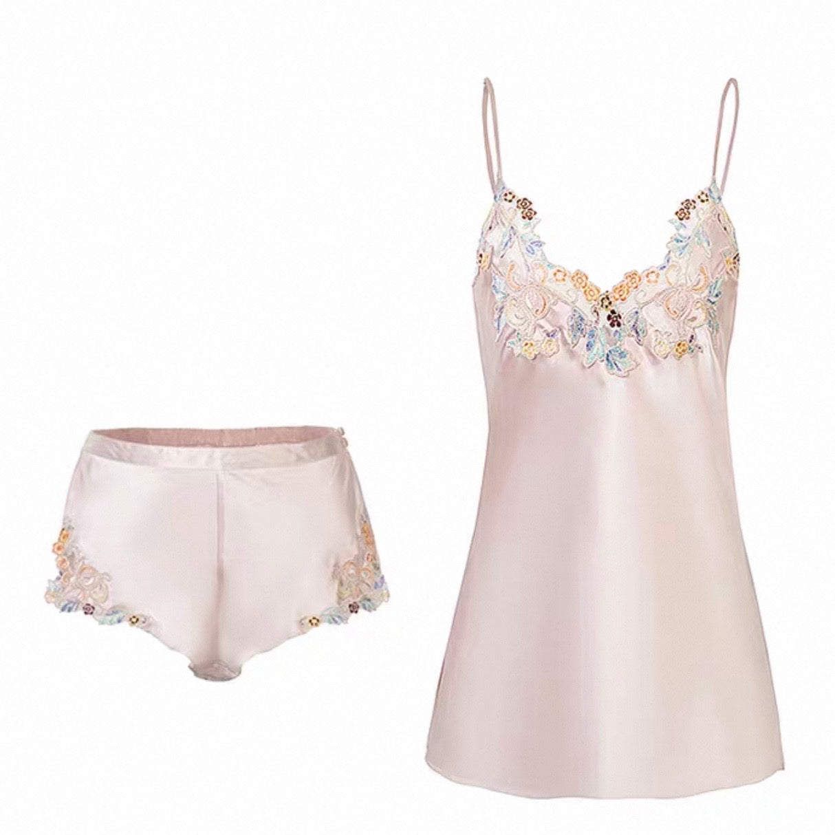 Florentine Mulberry Silk Cami Set (Rose) - Bells & Birds