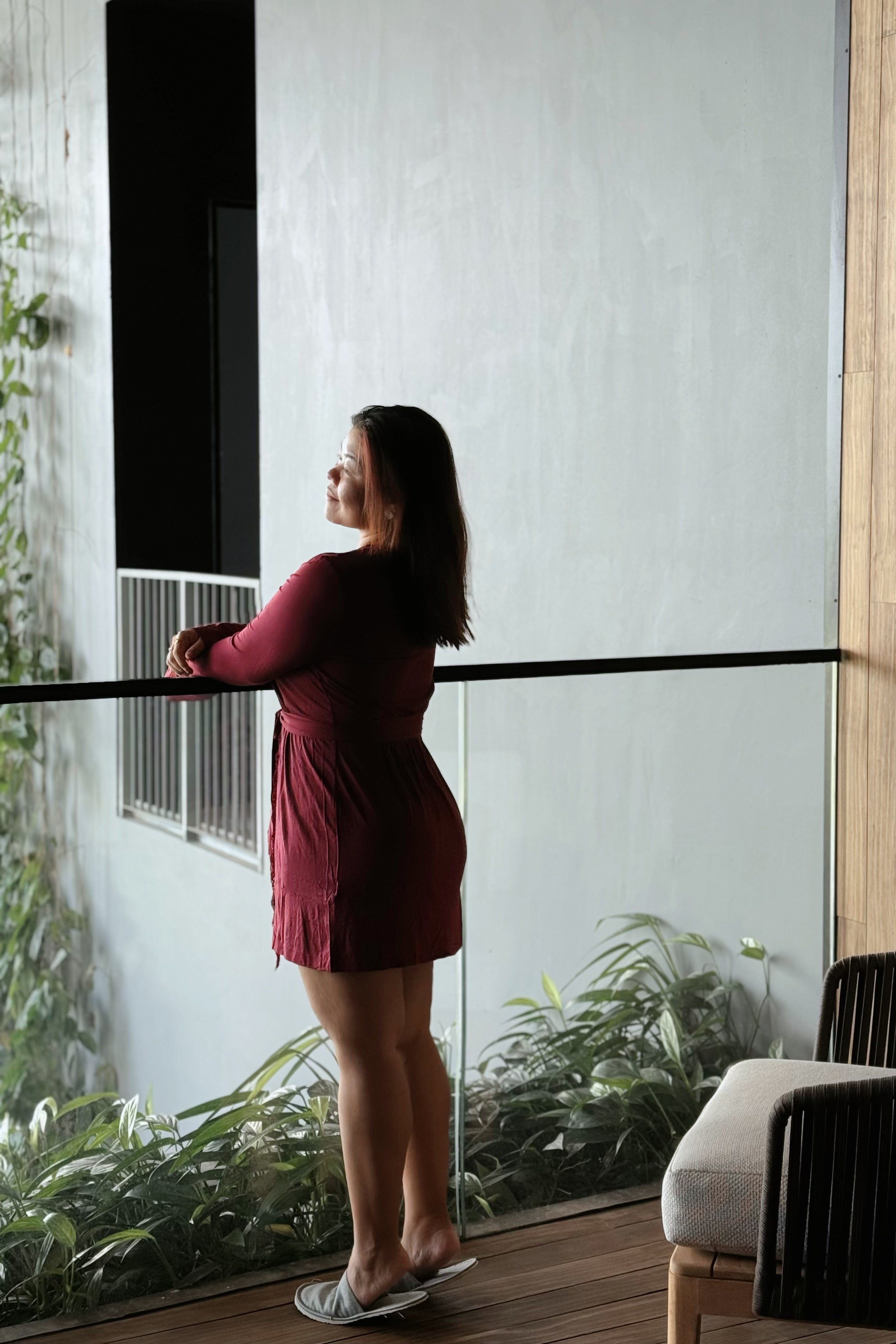 Sofia Cotton Robe (Wine Red)