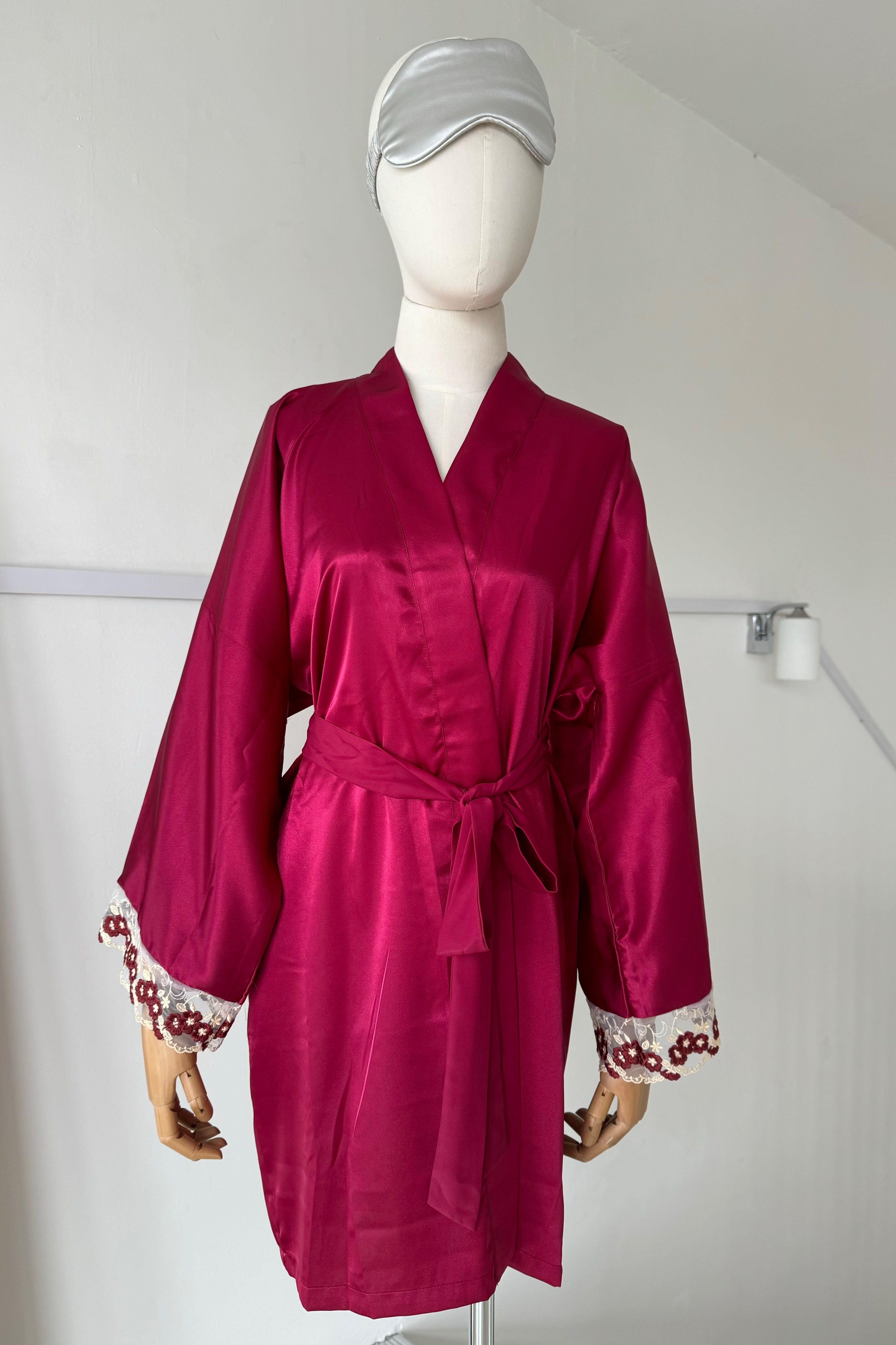 Aimee Silk Robe (Wine Red)