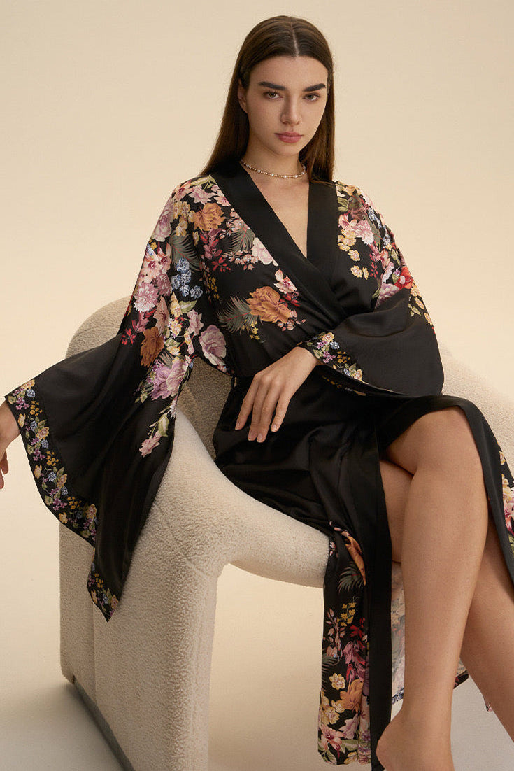 Flight of Whimsy Robe (Black) - Bells & Birds