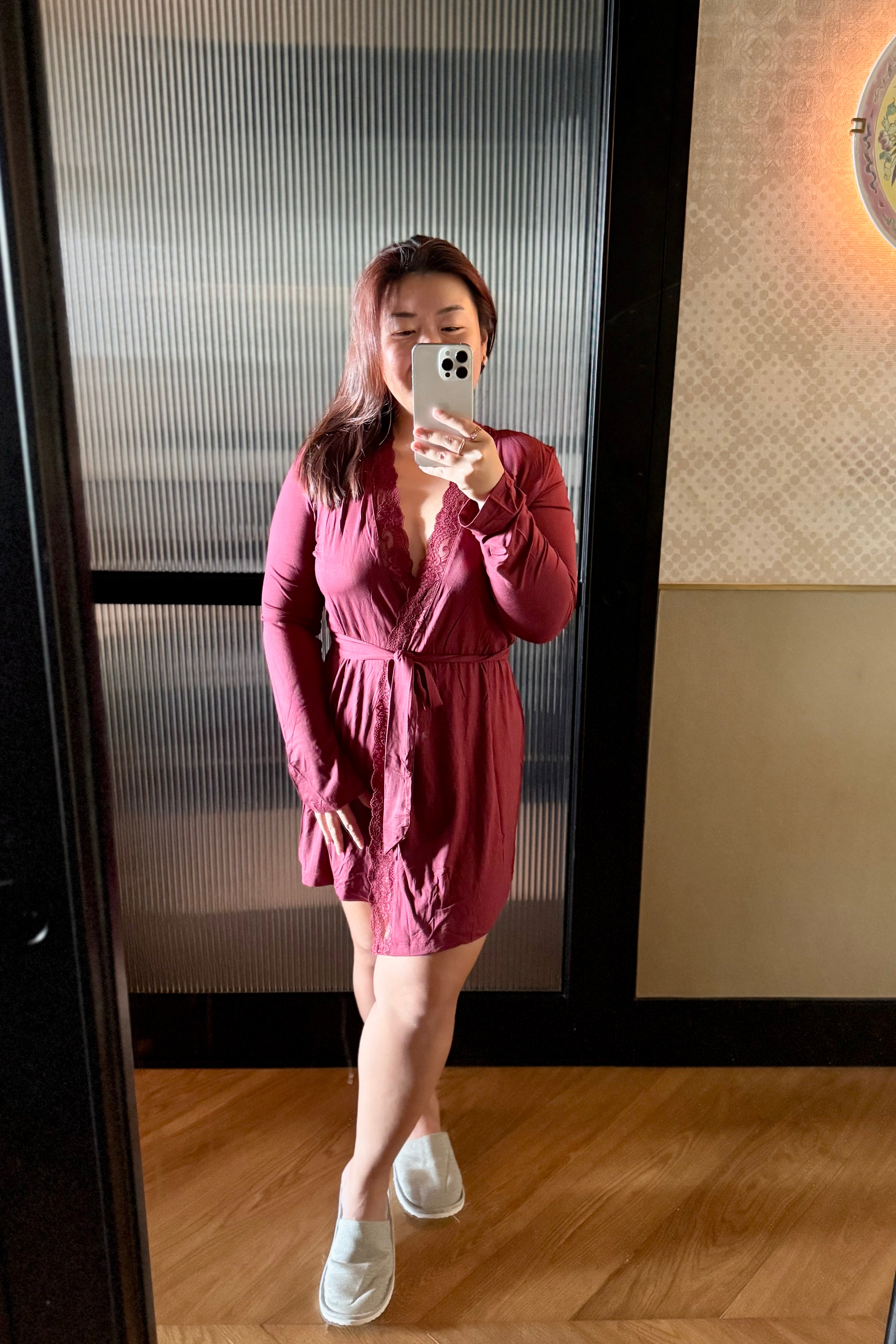 Sofia Cotton Robe (Wine Red)