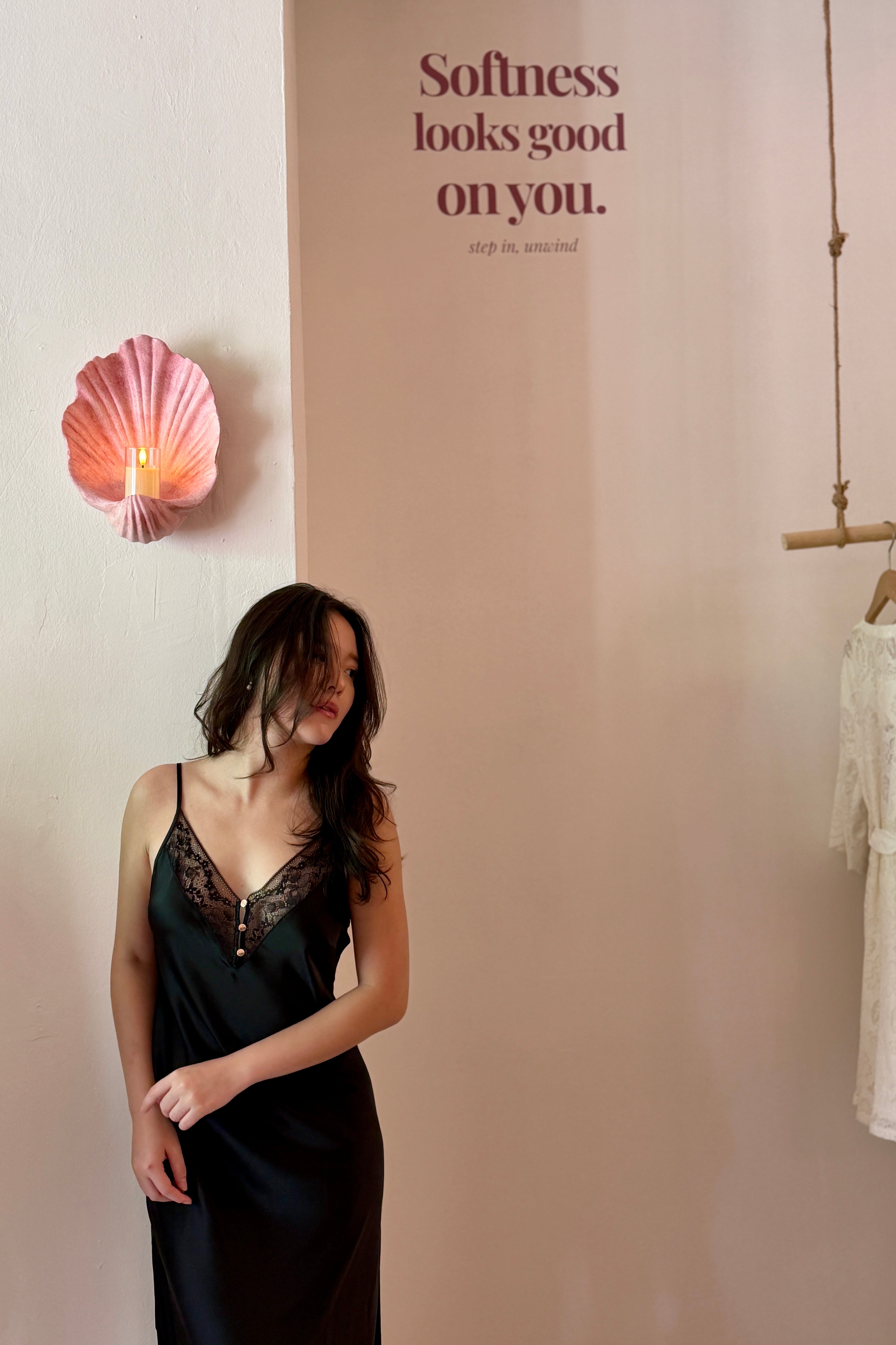 Soleil Satin Slip (Black) - Bells & Birds