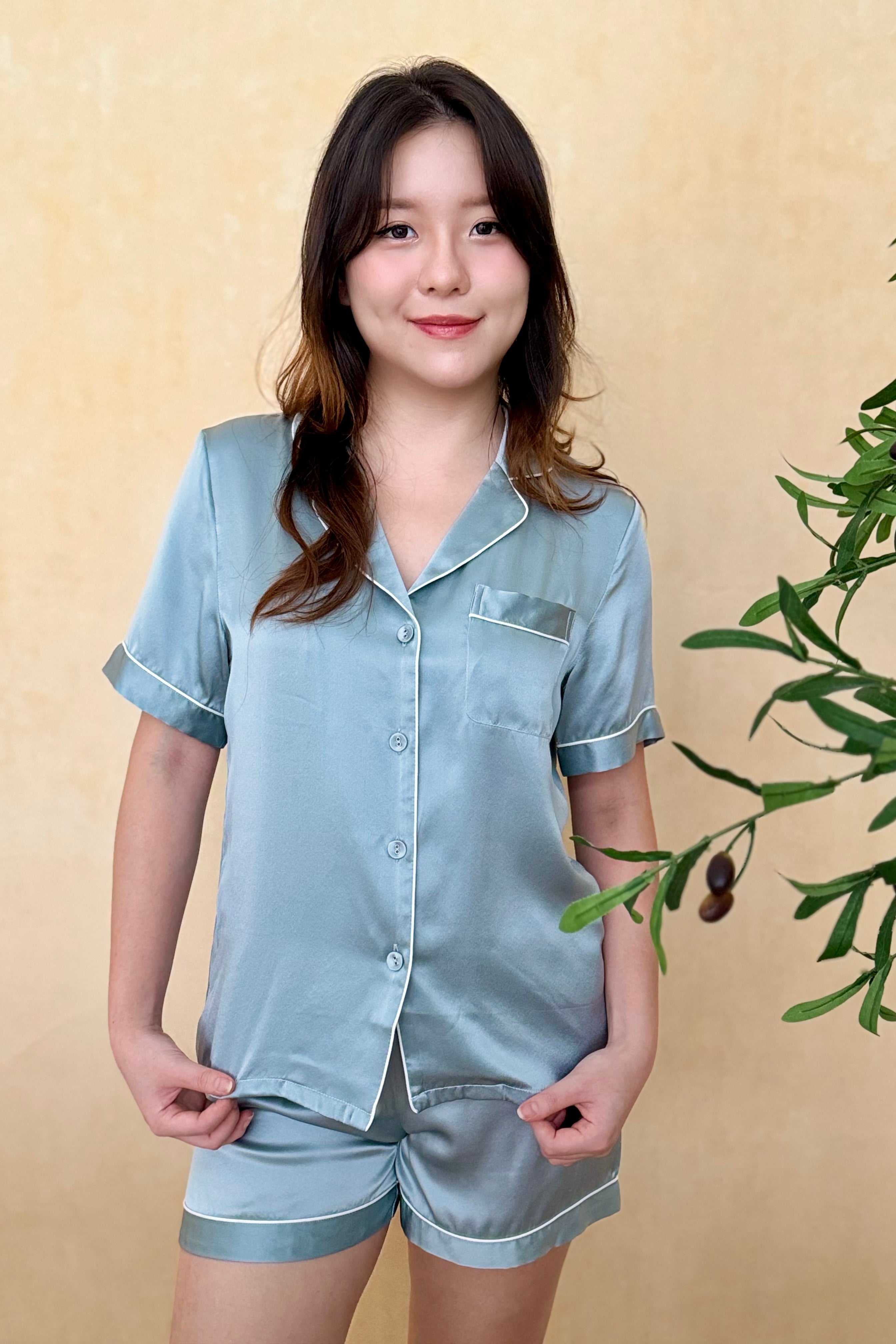 Mulberry Silk Steel Blue PJs (top XL bottom M)