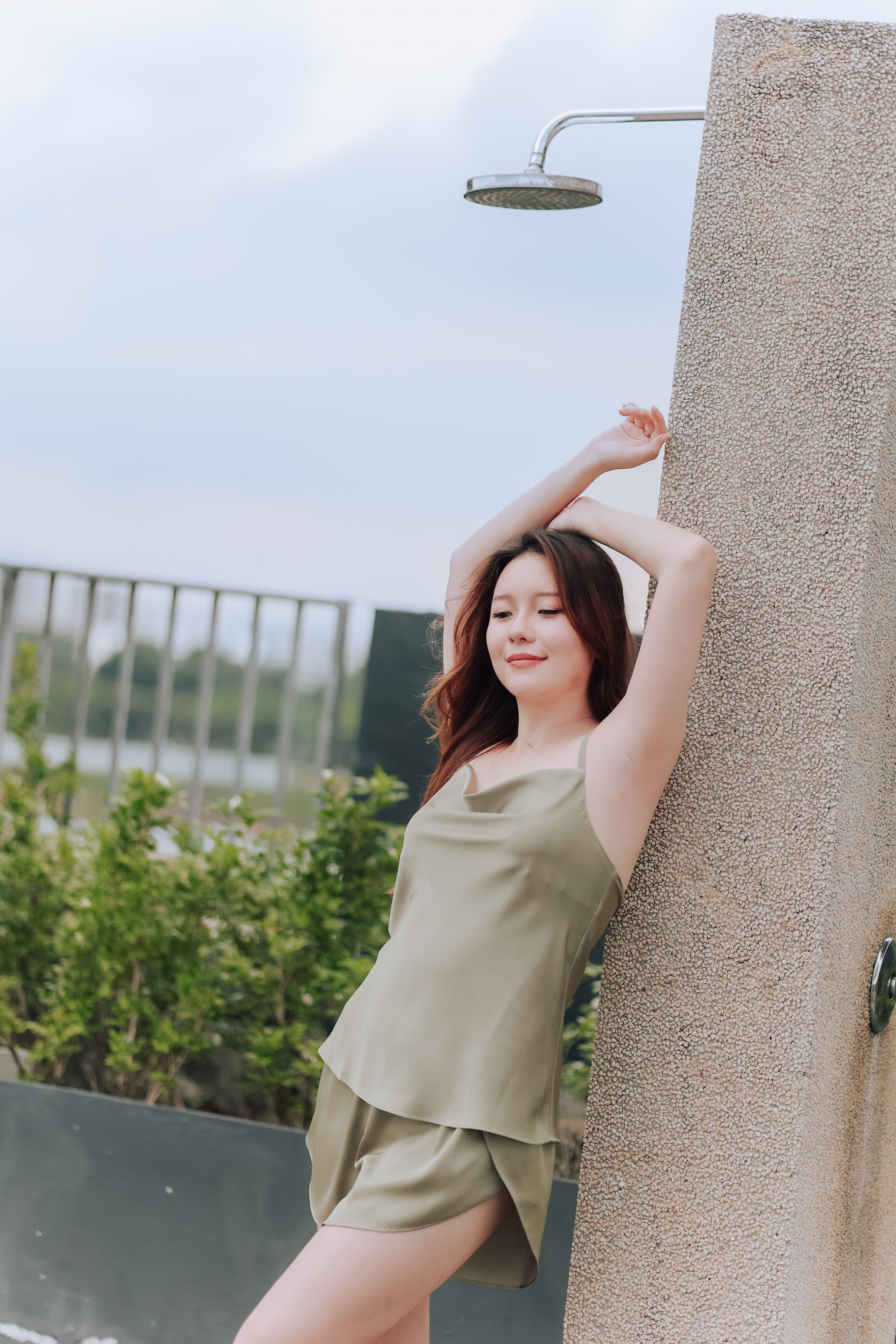 Cowl Neck Satin Cami Set (Sage)