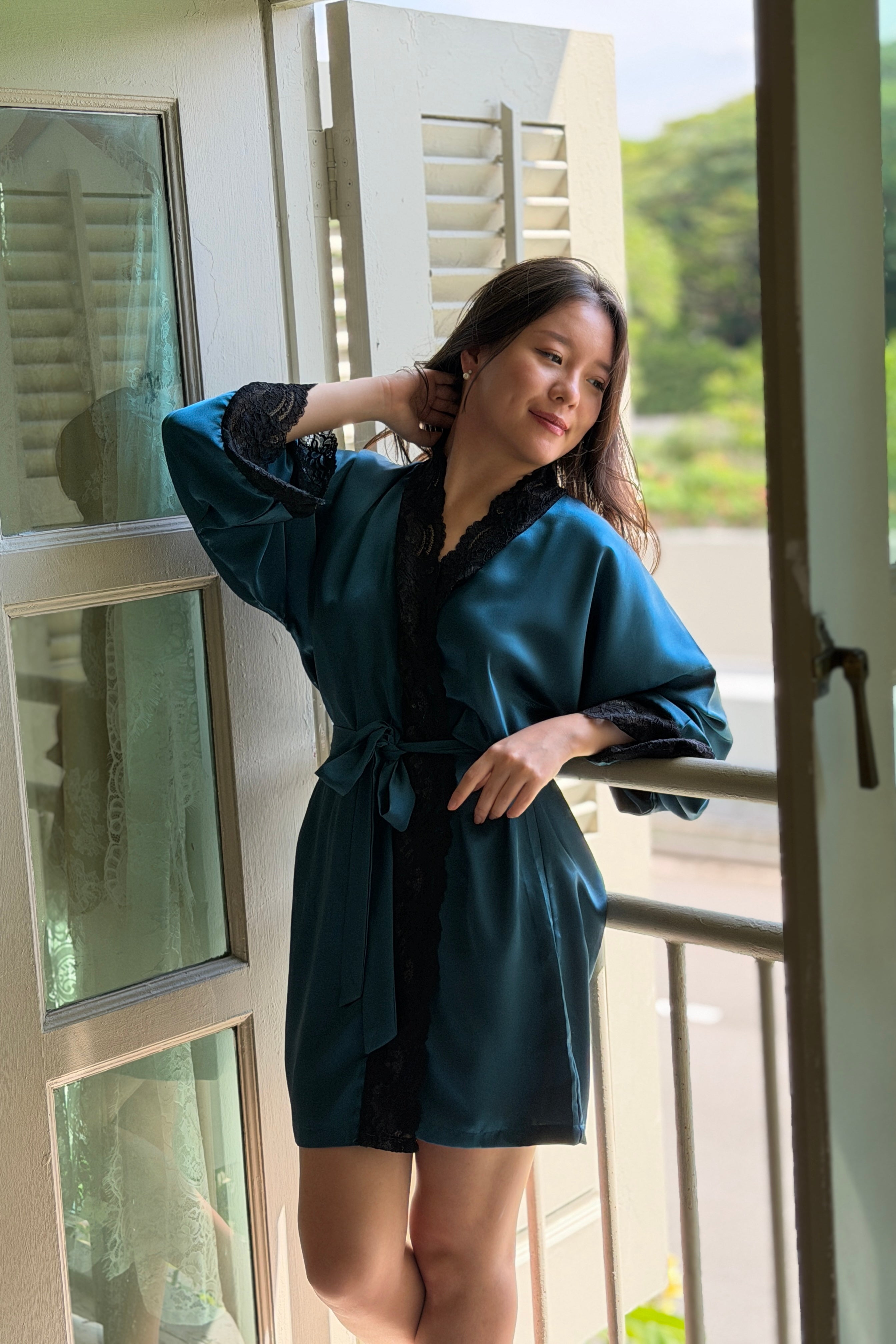 Aimee Silk Robe (Teal) - Bells & Birds
