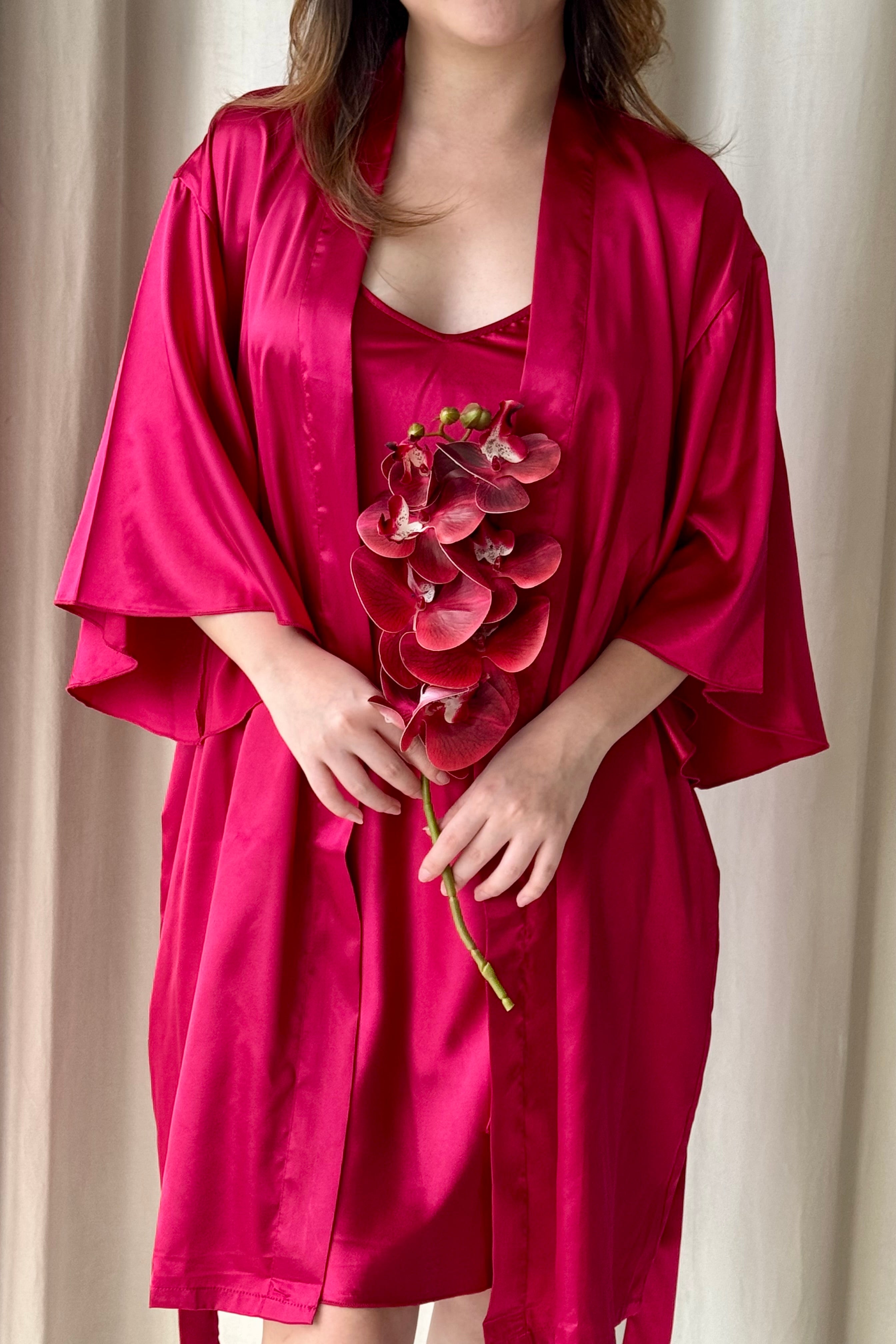 Clara Slip & Robe Set (Red)
