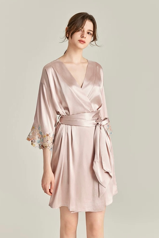 Florentine Mulberry Silk Robe (Rose) - Bells & Birds