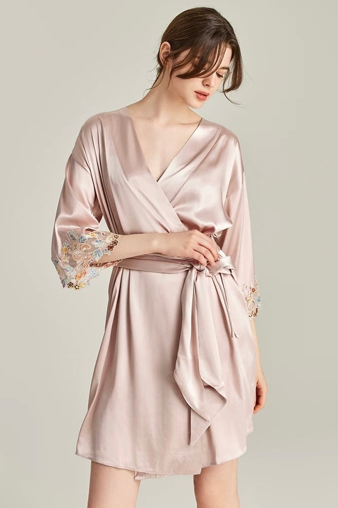 Florentine Mulberry Silk Robe (Rose) - Bells & Birds