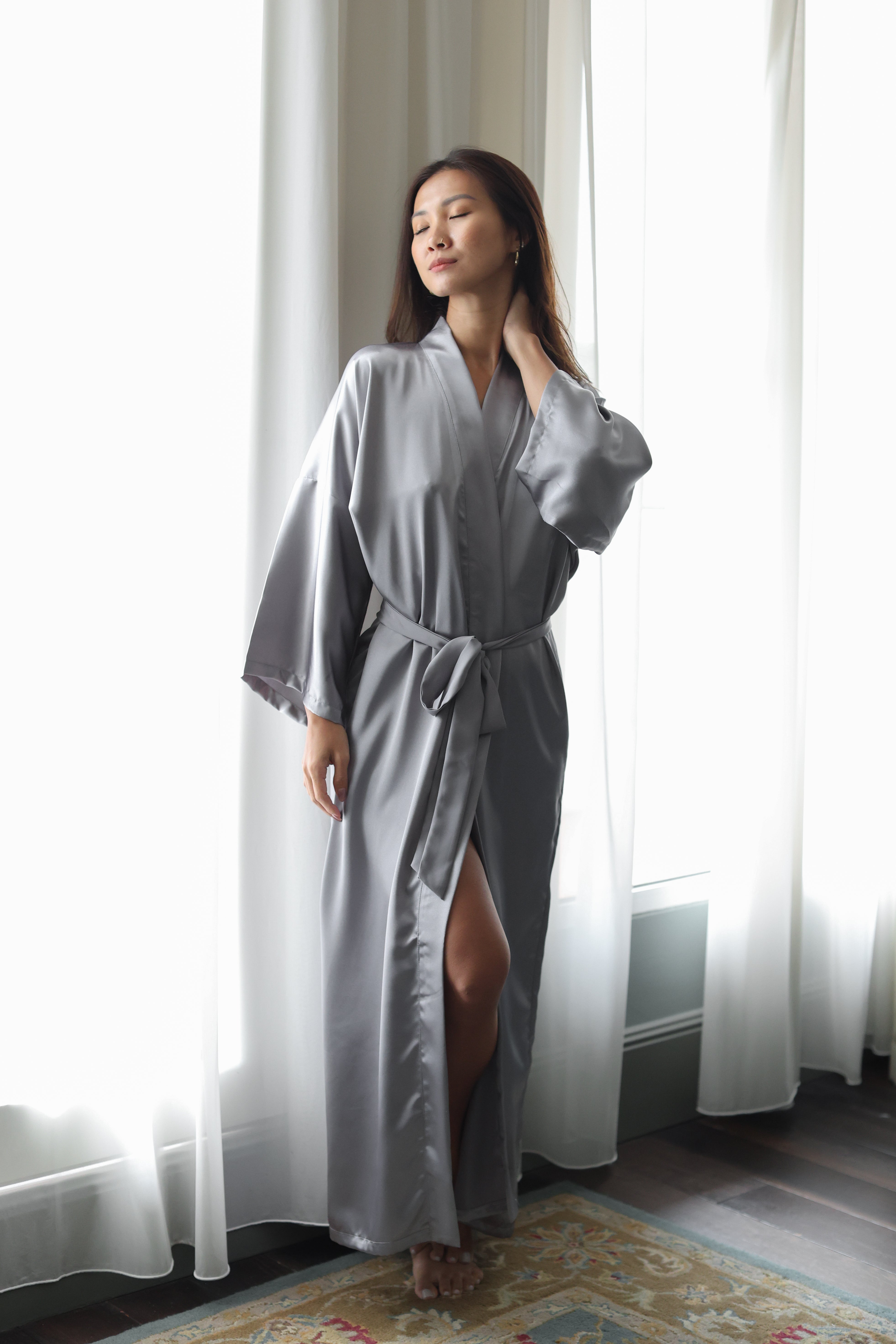 Maxi Silk Robe (Silver)