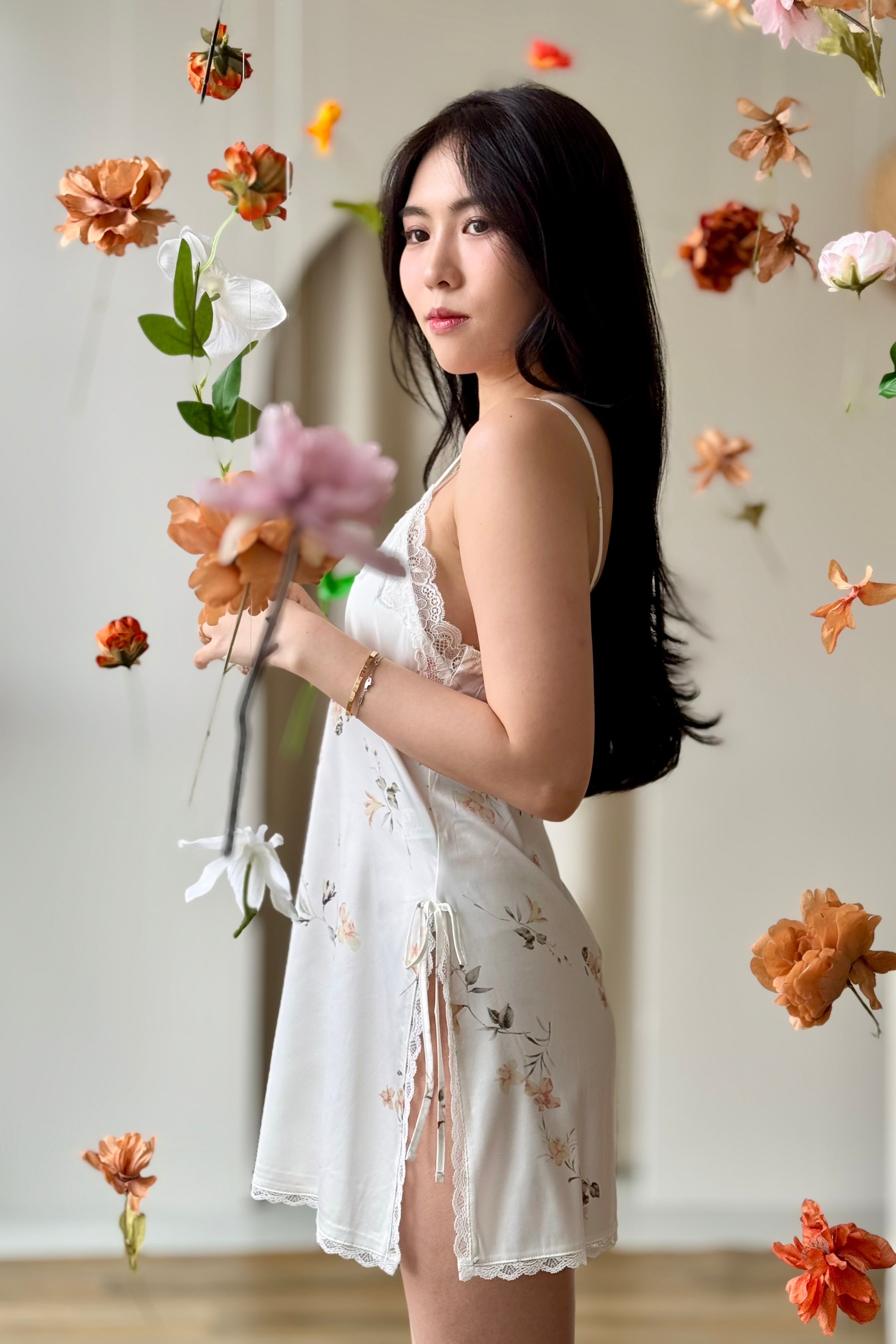 Alyona Floral Satin Slip