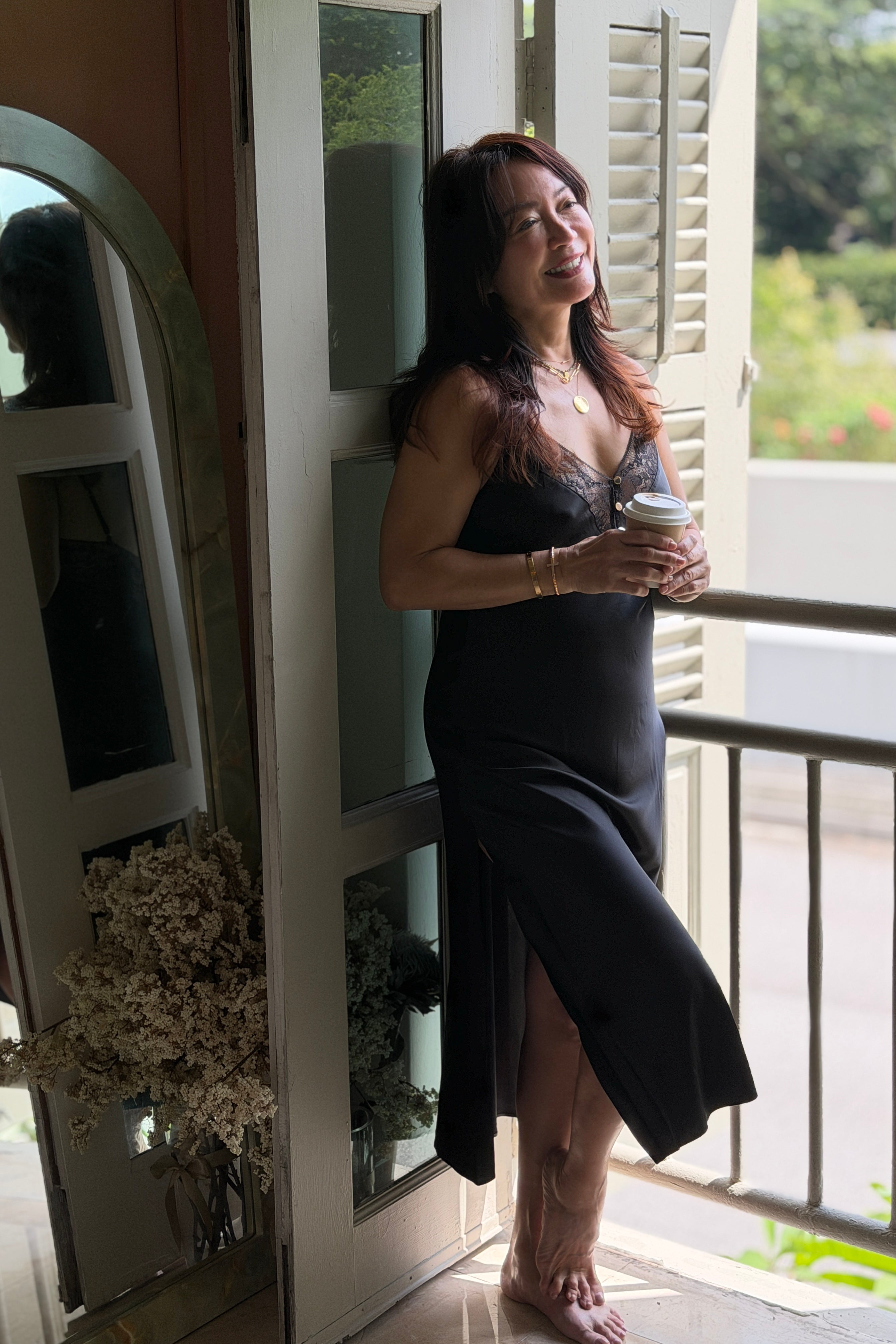 Soleil Satin Slip (Black) - Bells & Birds