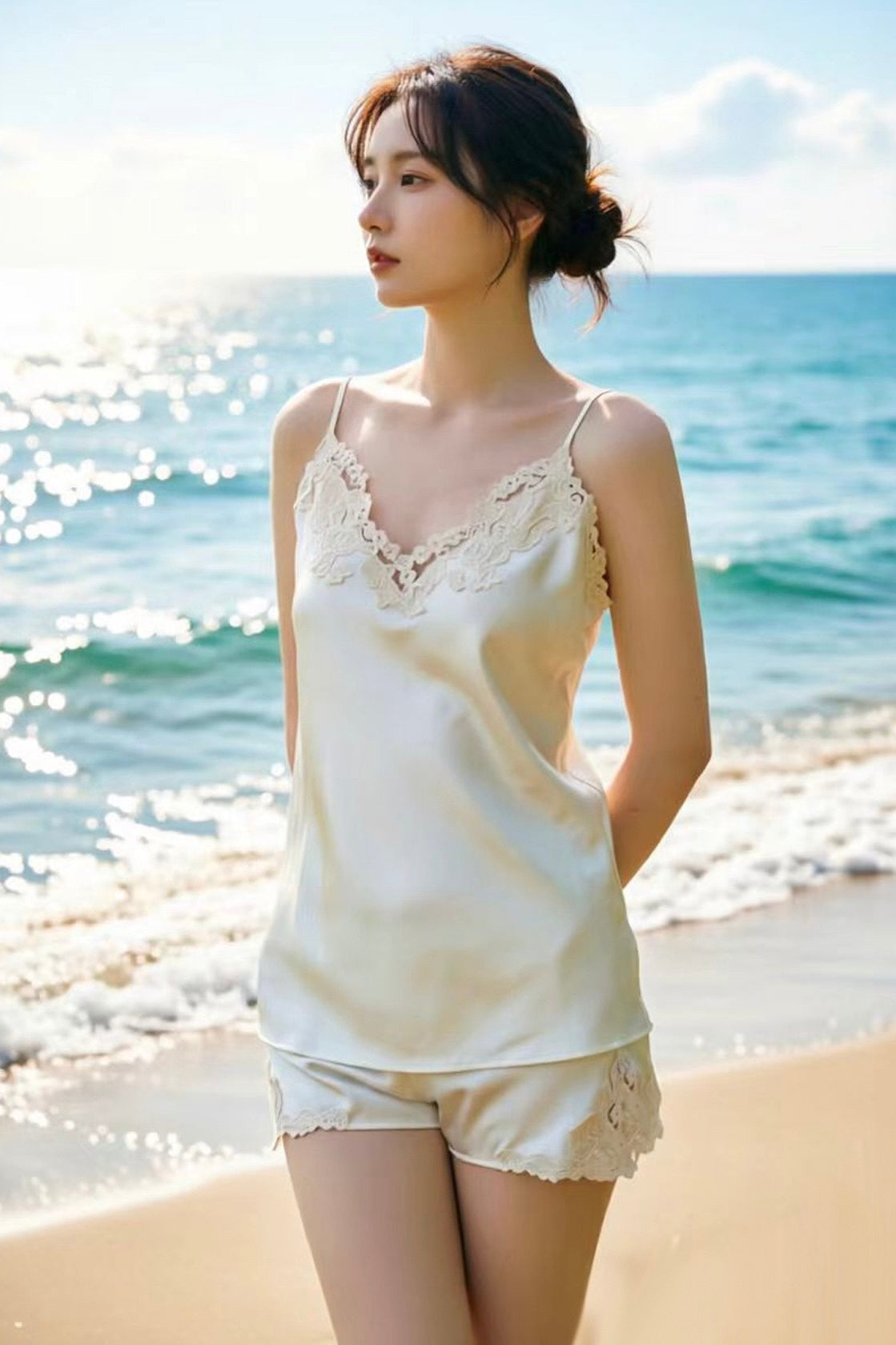 Florentine Mulberry Silk Cami Set (White)