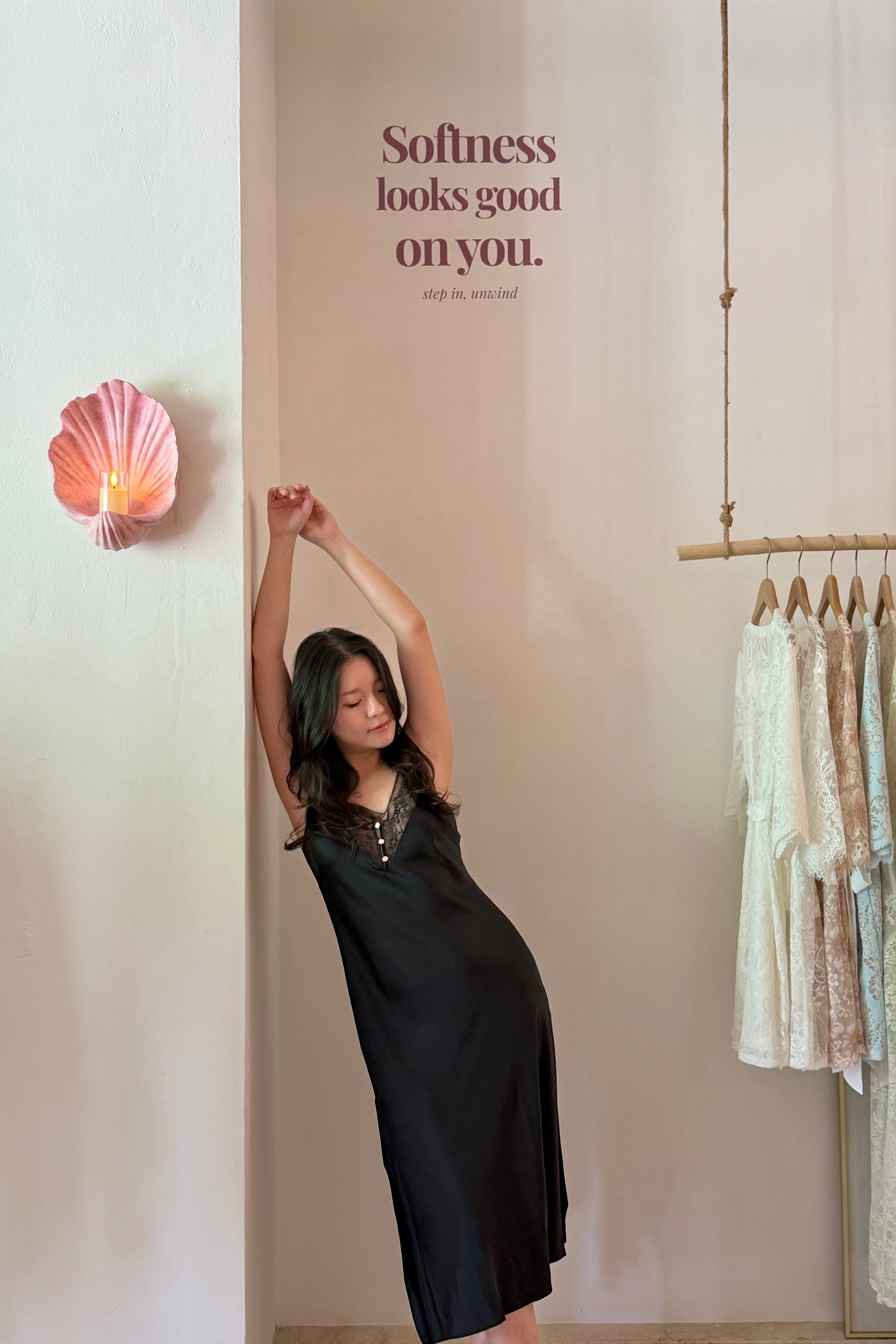 Soleil Satin Slip (Black) - Bells & Birds