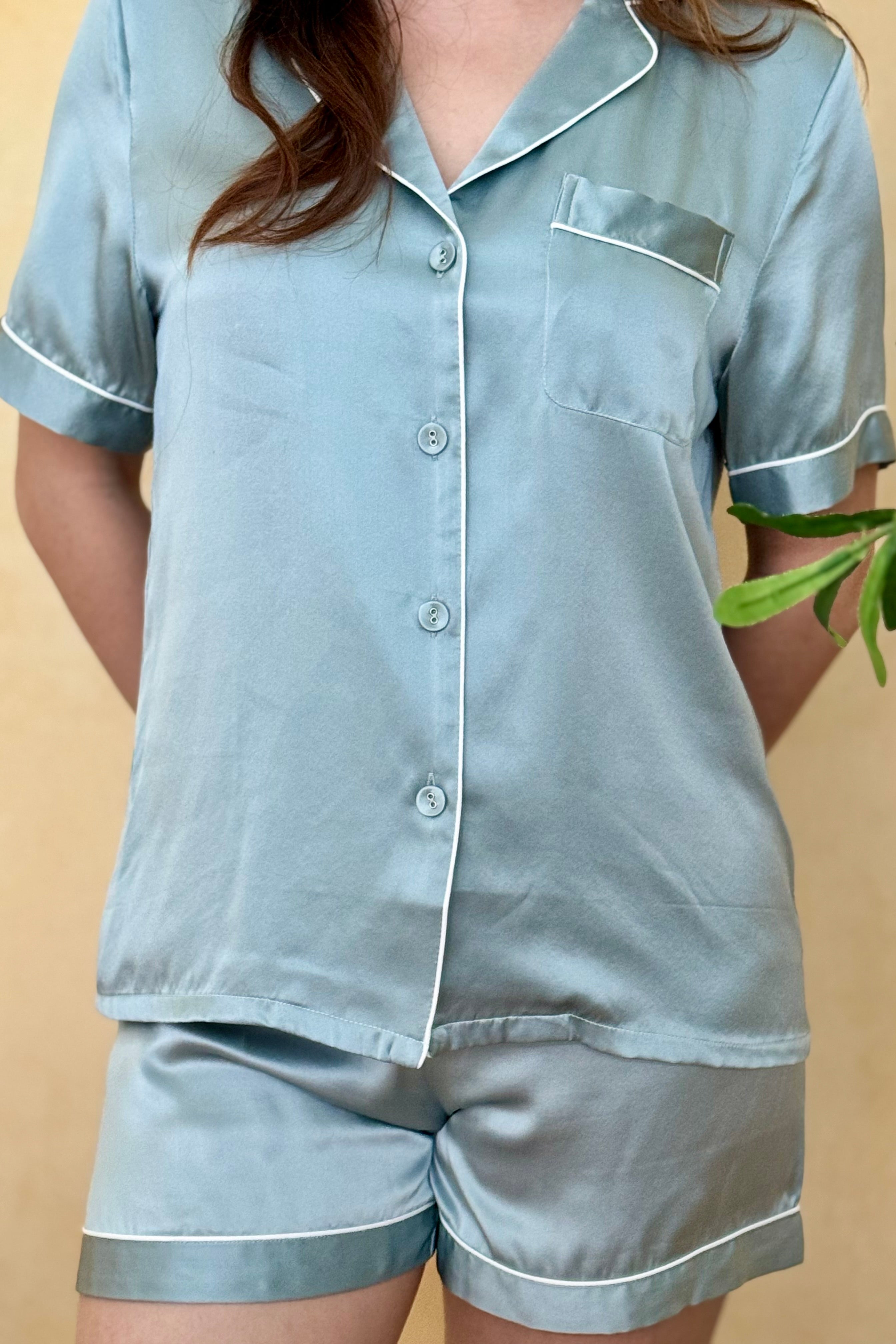 Mulberry Silk Steel Blue PJs (top XL bottom M)