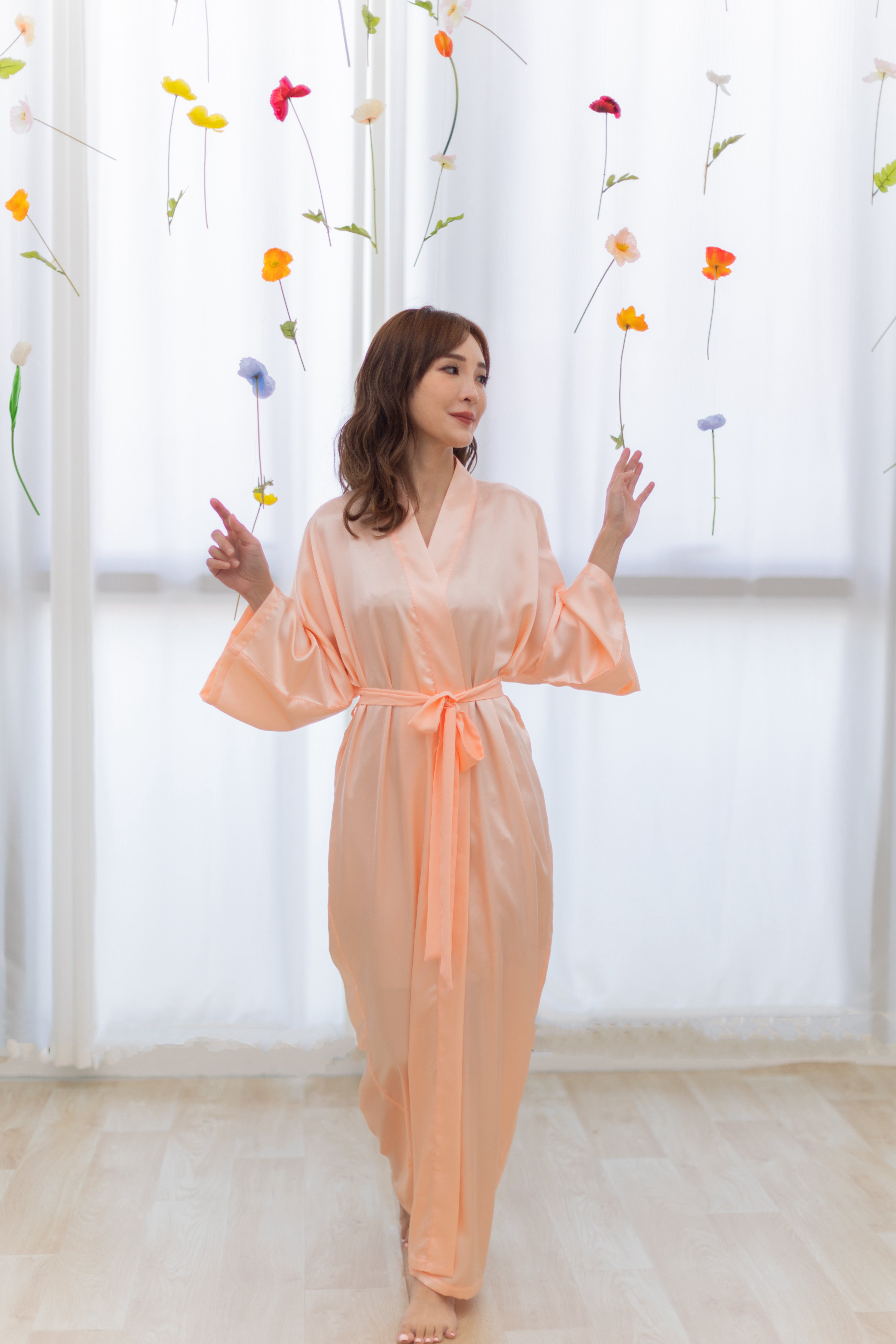 Maxi Silk Robe (Peach)