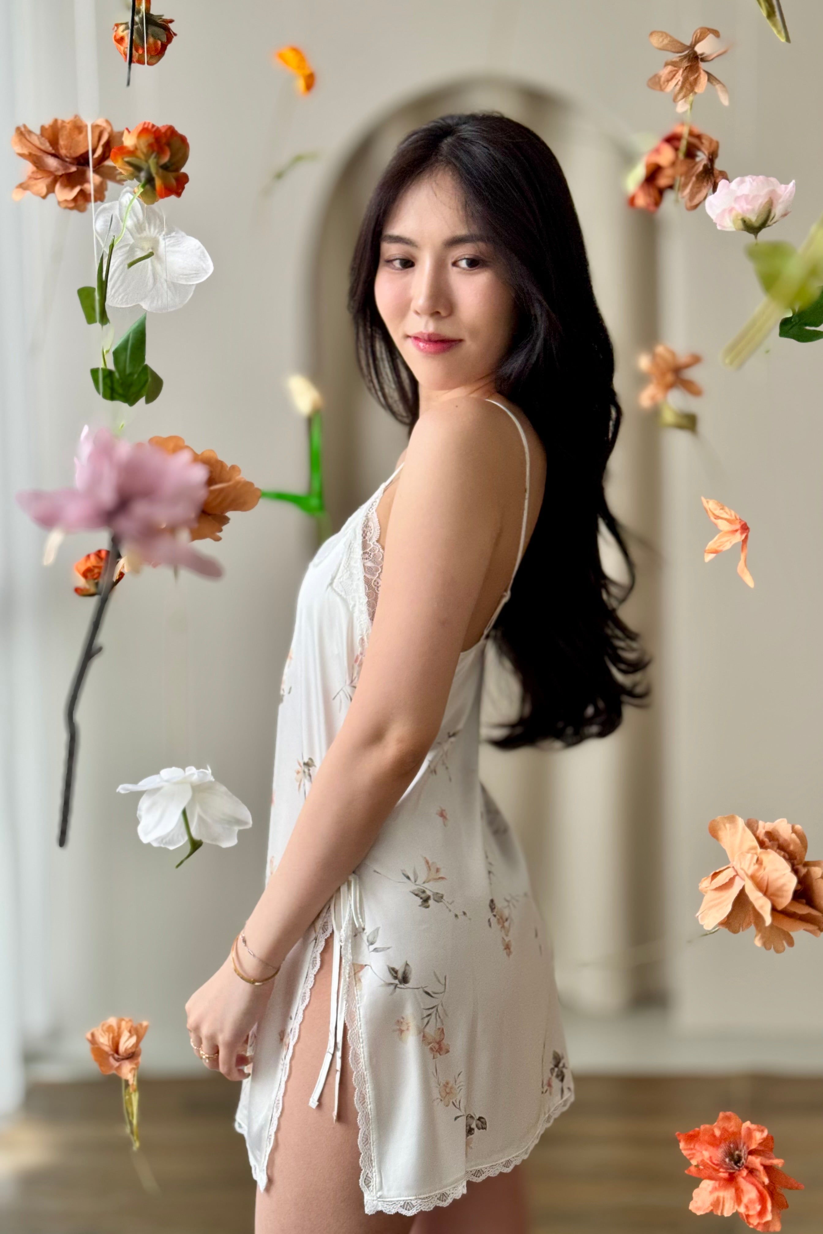 Alyona Floral Satin Slip