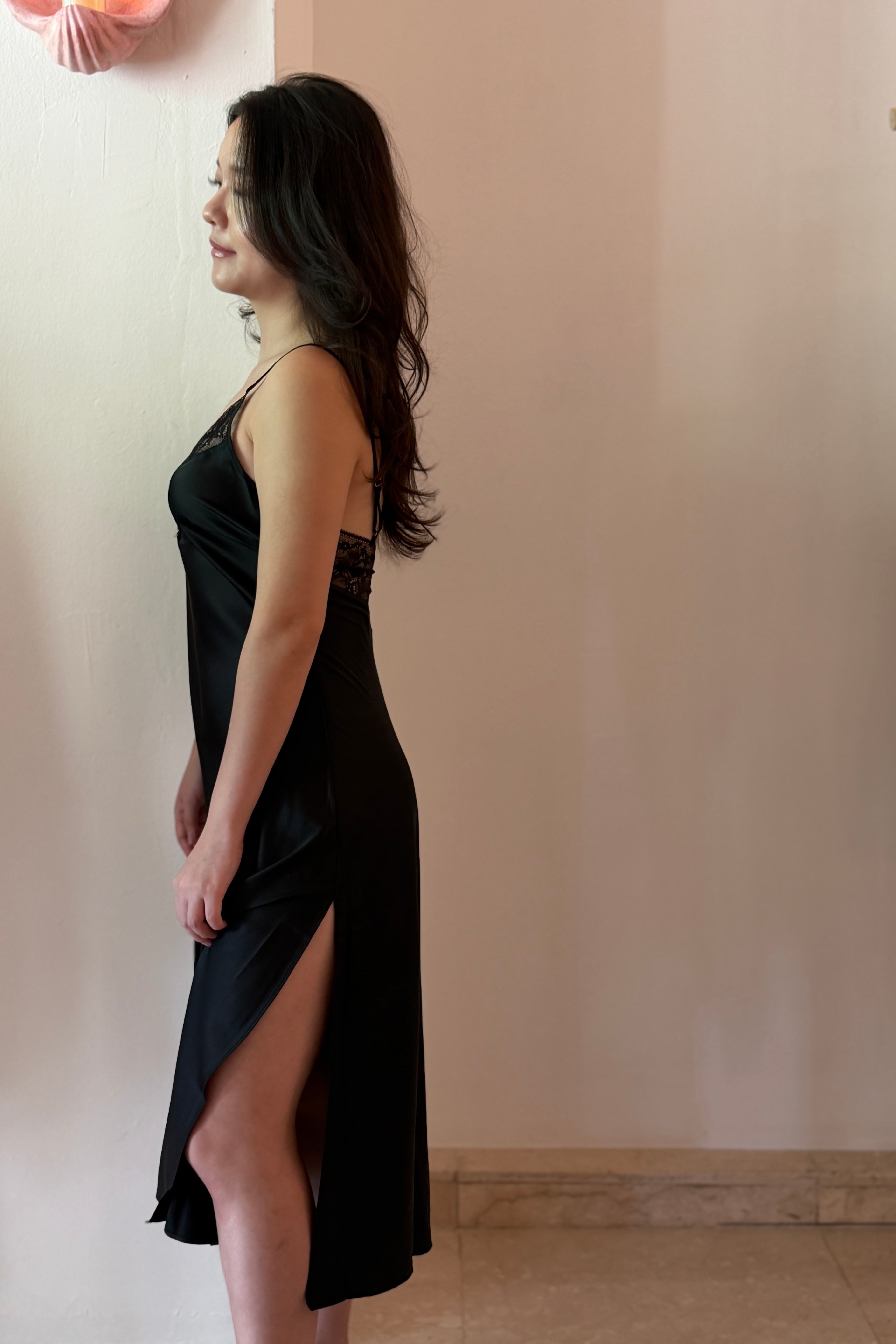 Soleil Satin Slip (Black) - Bells & Birds