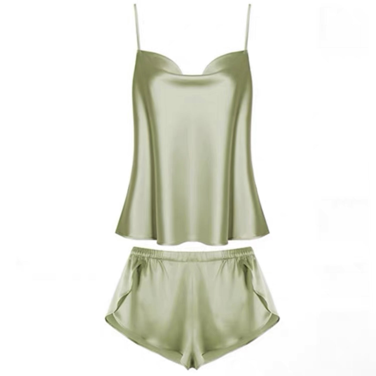 Cowl Neck Satin Cami Set (Sage)