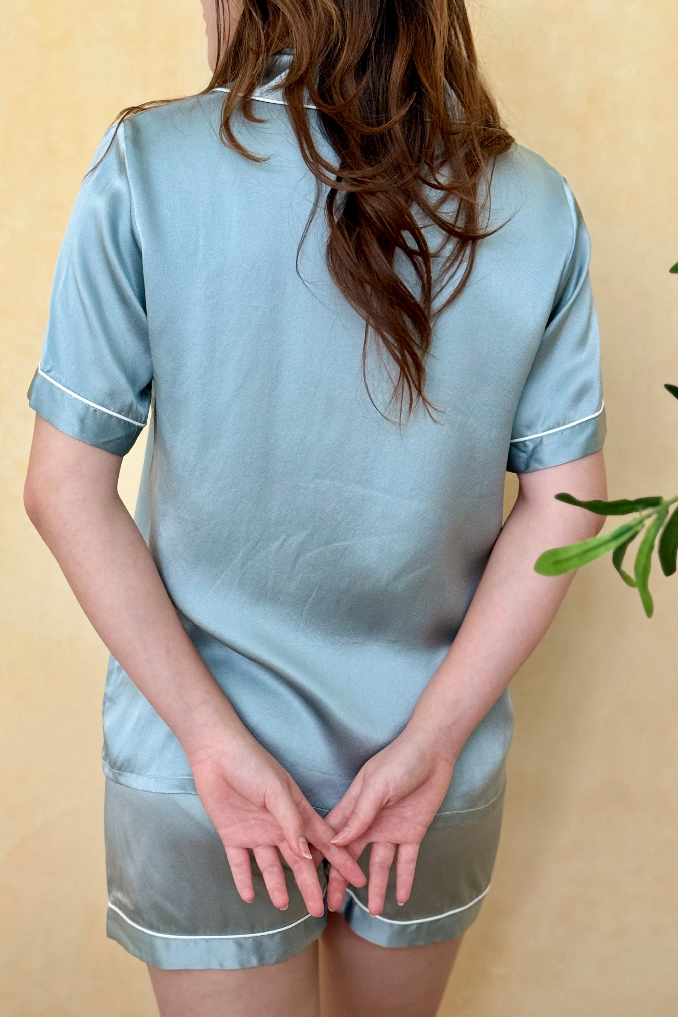 Mulberry Silk Steel Blue PJs (top XL bottom M)