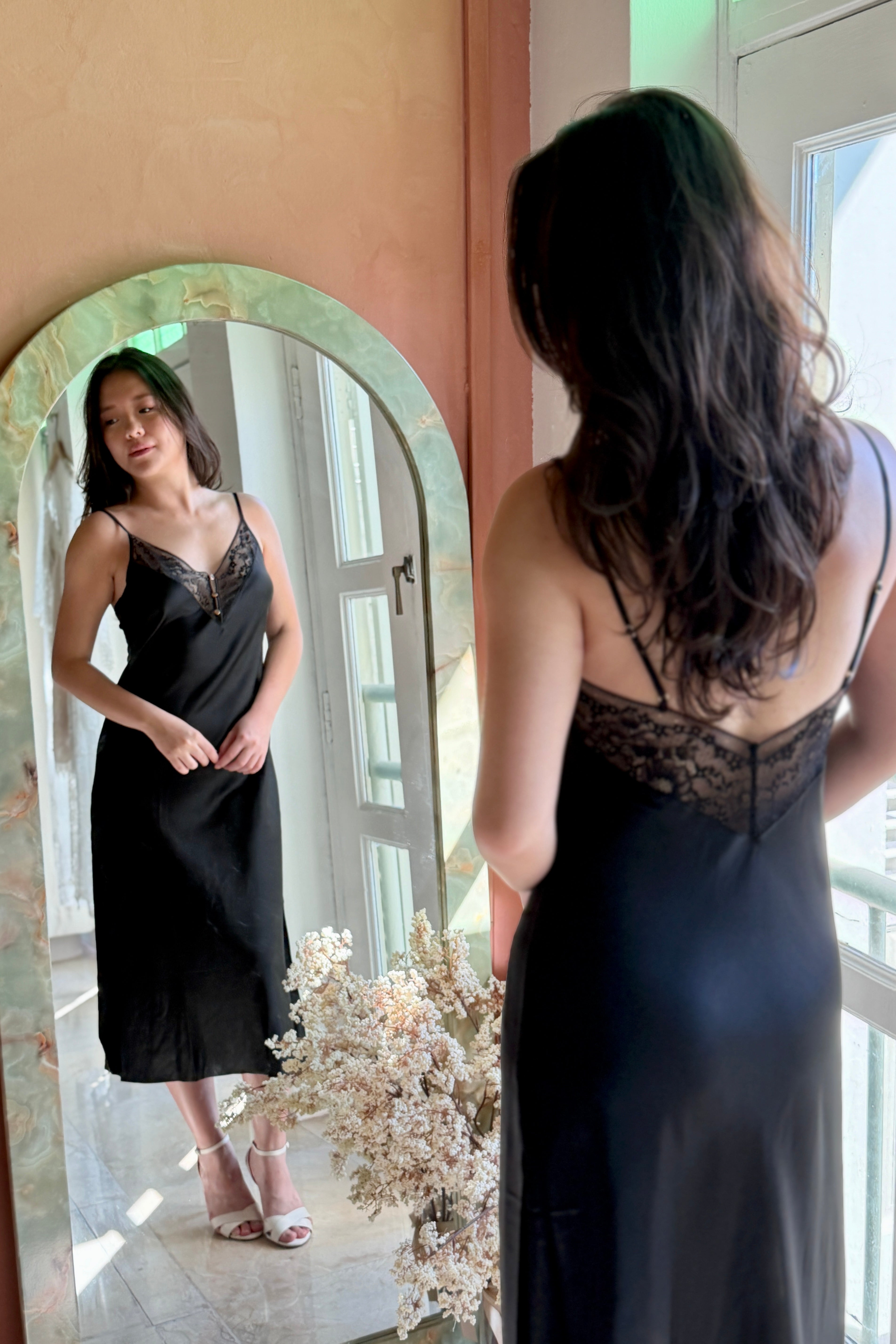 Soleil Satin Slip (Black) - Bells & Birds