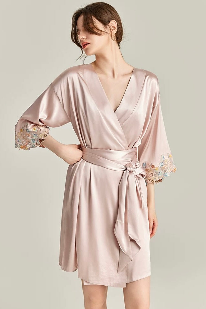 Florentine Mulberry Silk Robe (Rose) - Bells & Birds