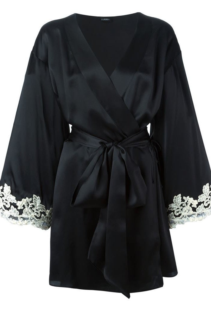 Florentine Mulberry Silk Robe (Black) - Bells & Birds