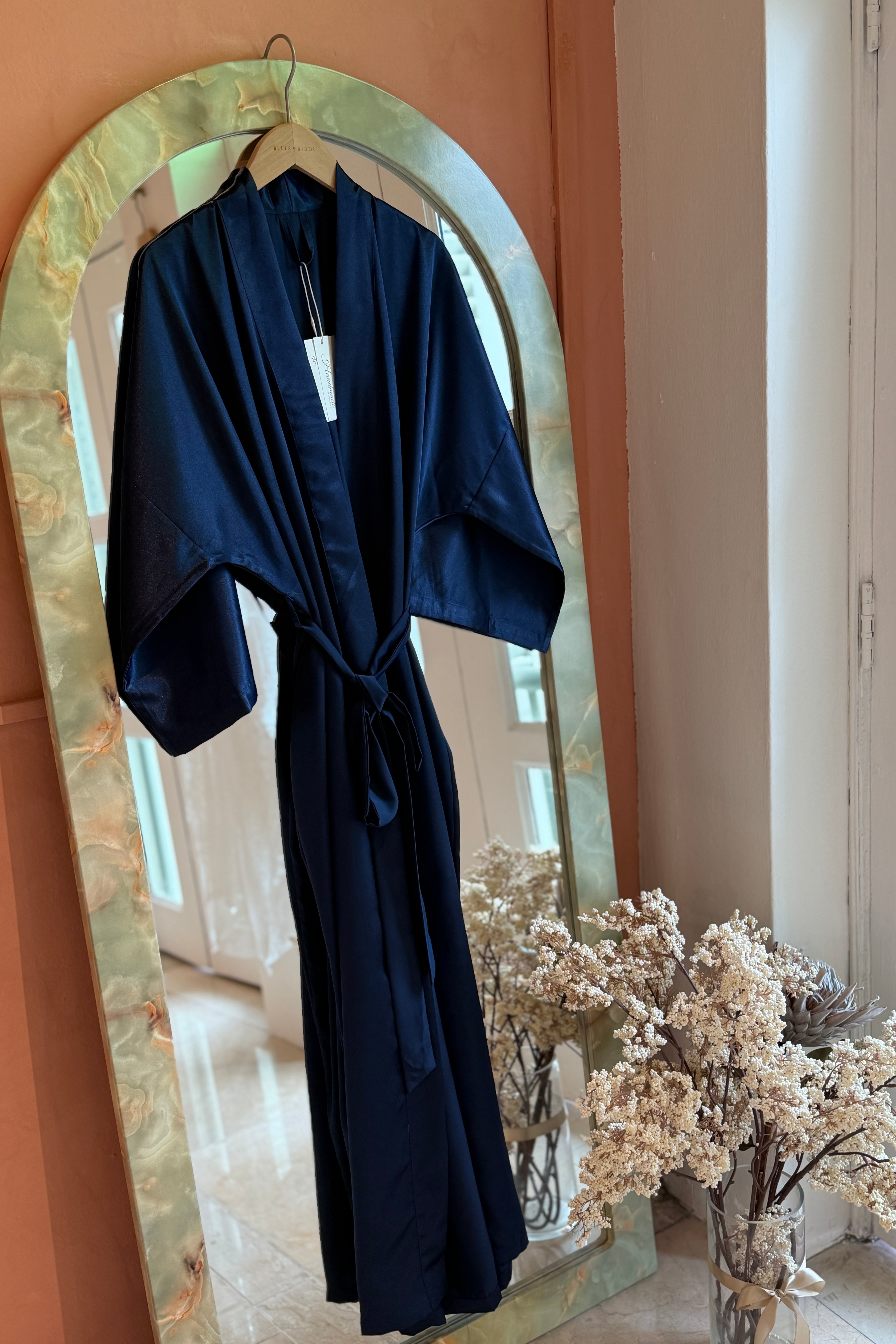Maxi Silk Robe (Navy) - Bells & Birds