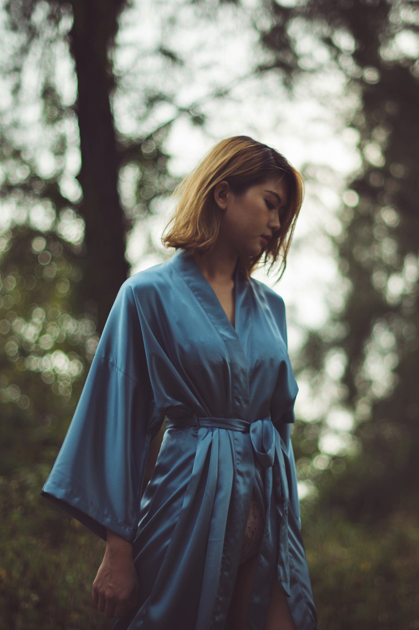 Maxi Silk Robe (Steel Blue) - Main Image