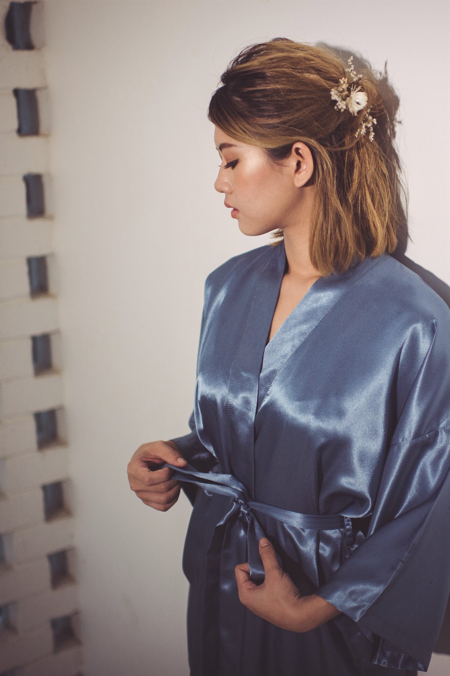 Maxi Silk Robe (Steel Blue)