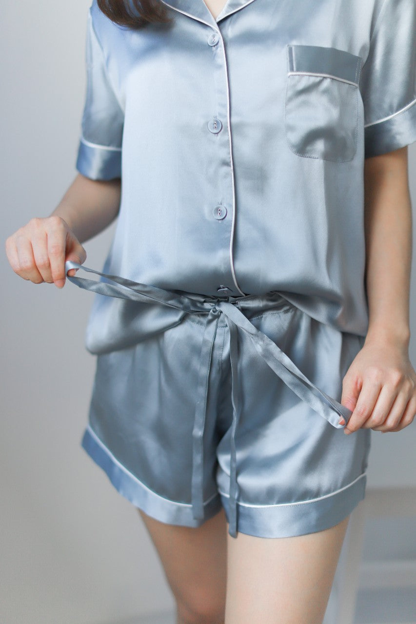 Mulberry Silk Steel Blue PJs (top XL bottom M)