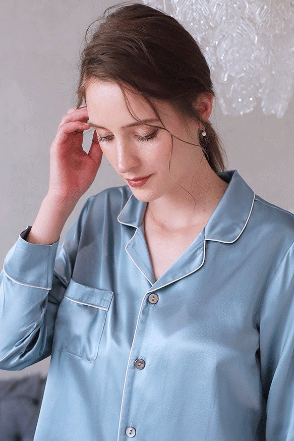 Mulberry Silk Pants Pyjamas (Steel Blue)