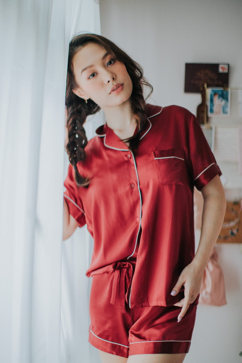 Mulberry Silk Short Pyjamas (Red)