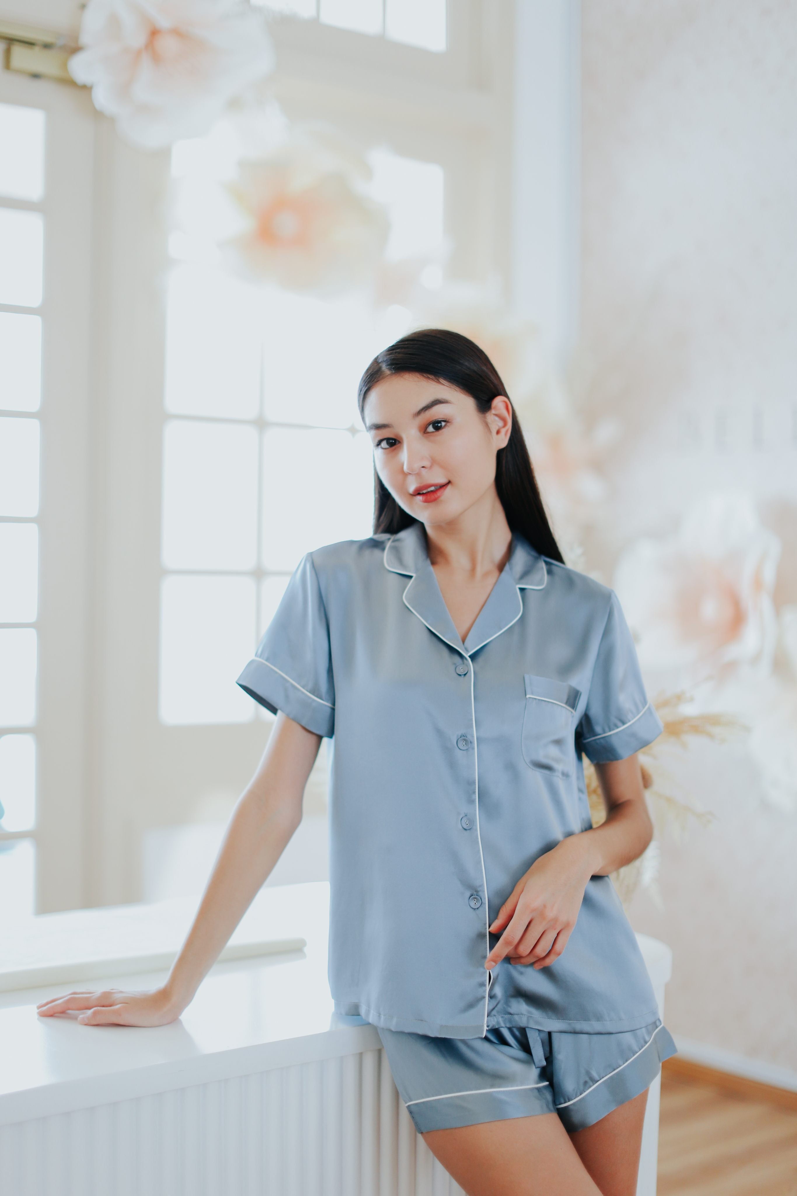Mulberry Silk Steel Blue PJs (top XL bottom M)