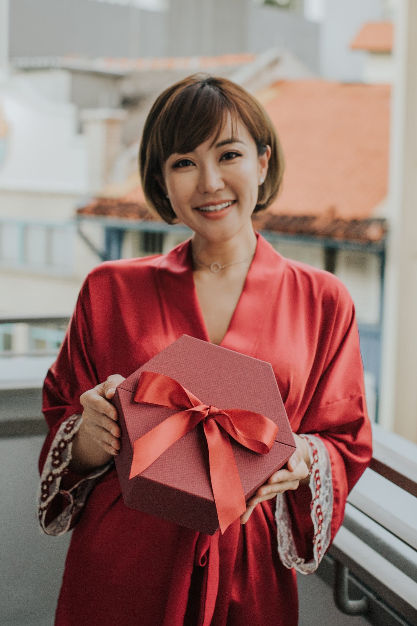 Aimee Silk Robe (Wine Red)