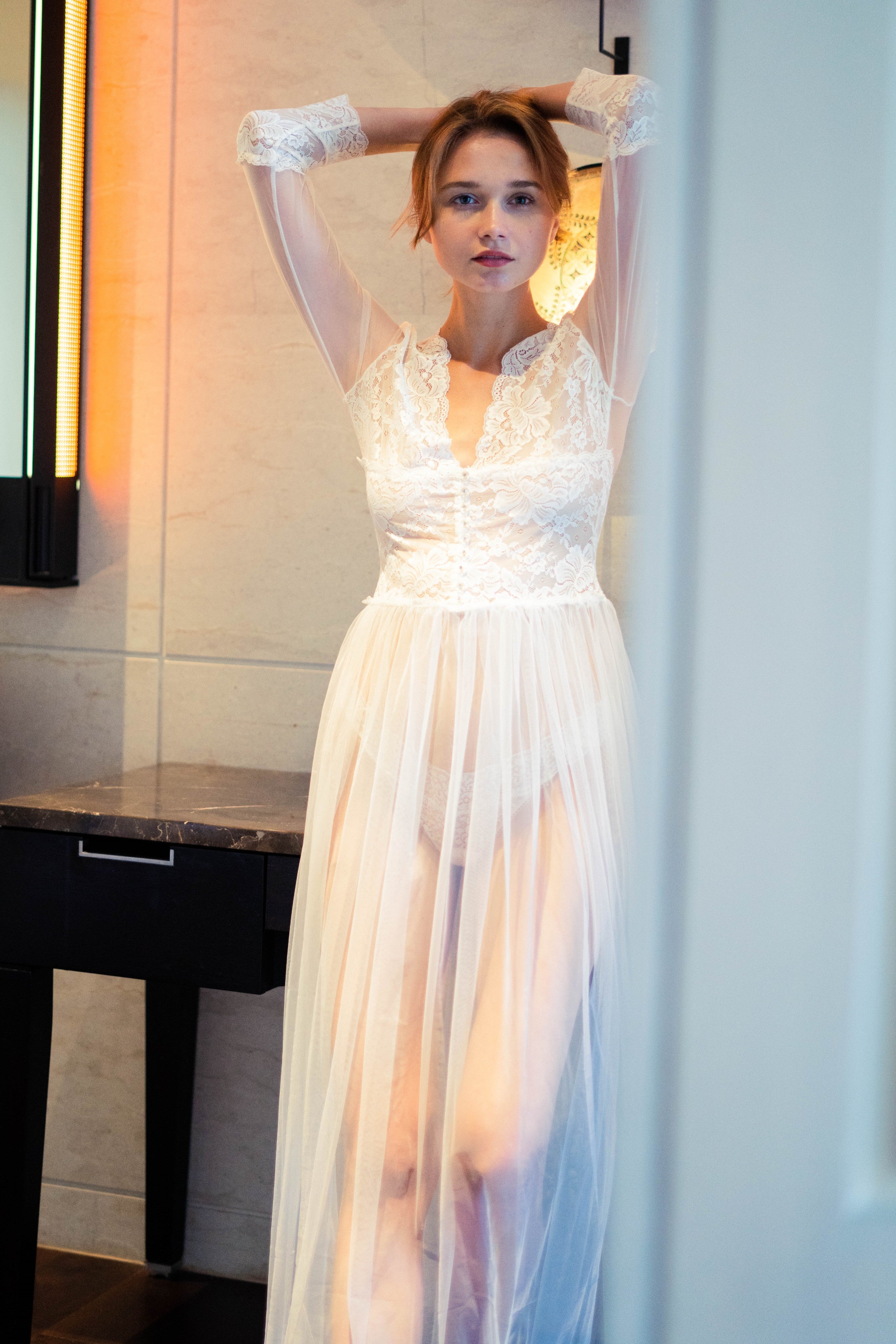 Astrid Dressing Gown (White) - Bells & Birds