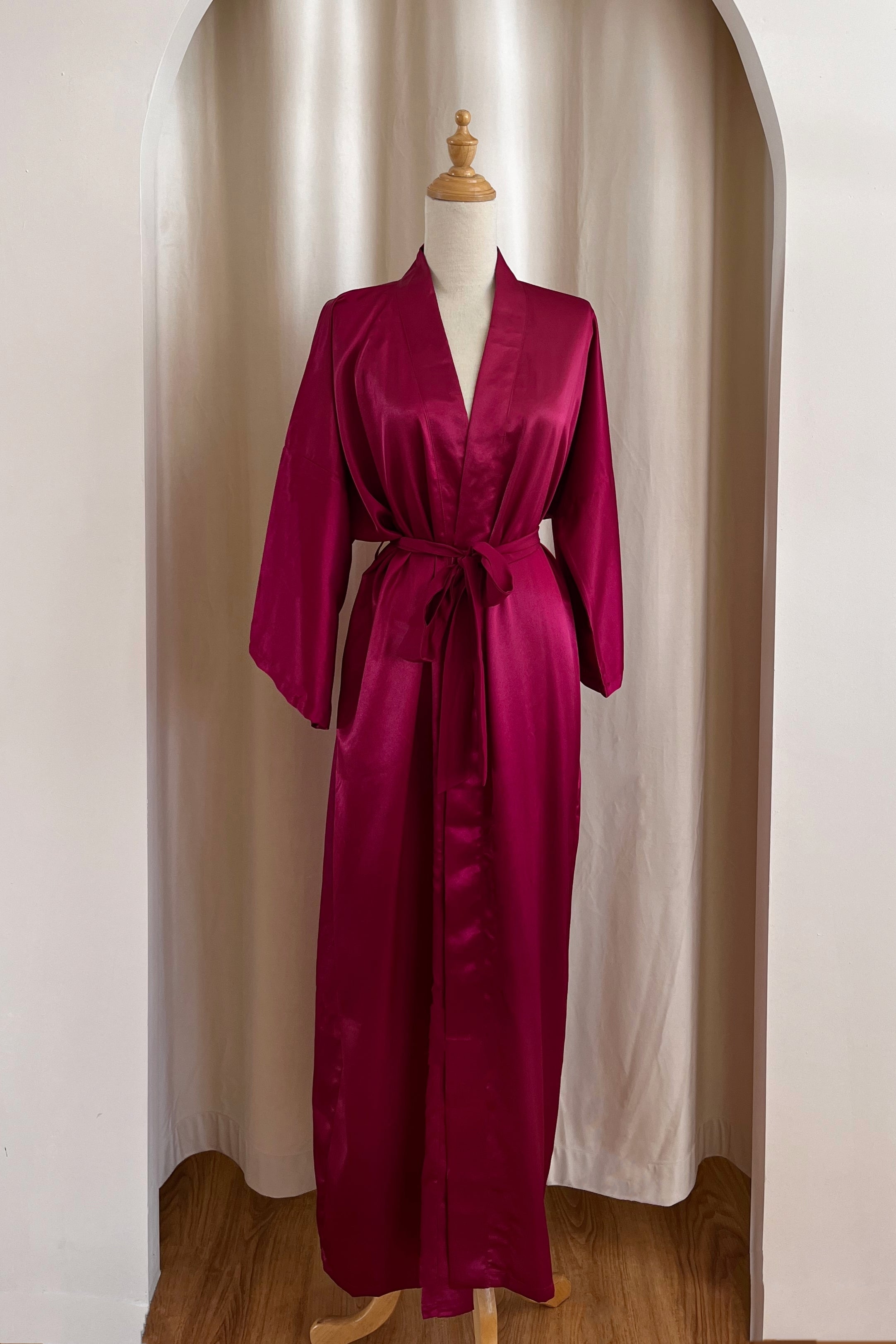 Maxi Silk Robe (Wine Red)