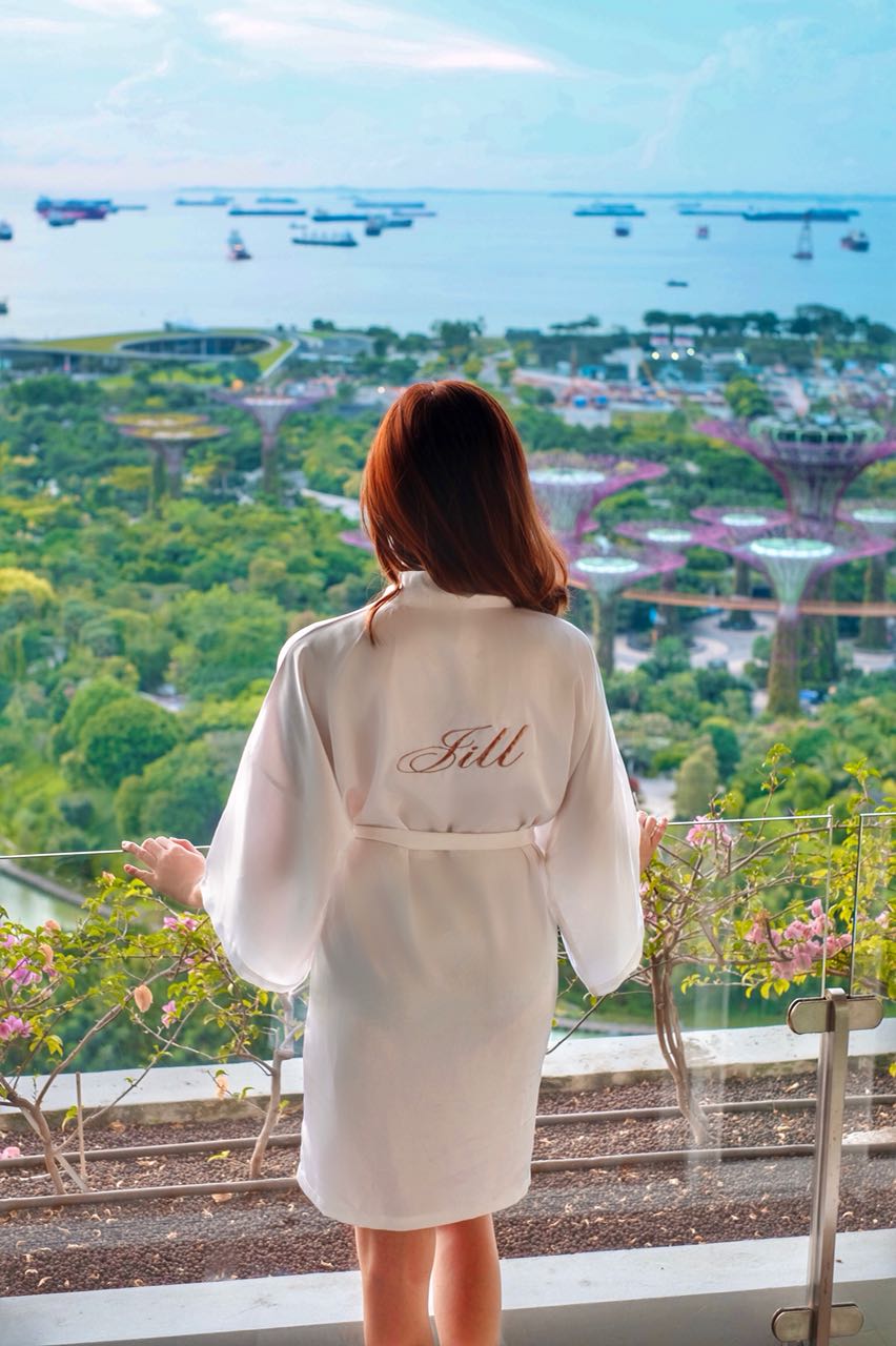 Monogrammed Silk Robe (120 colours) - Bells & Birds