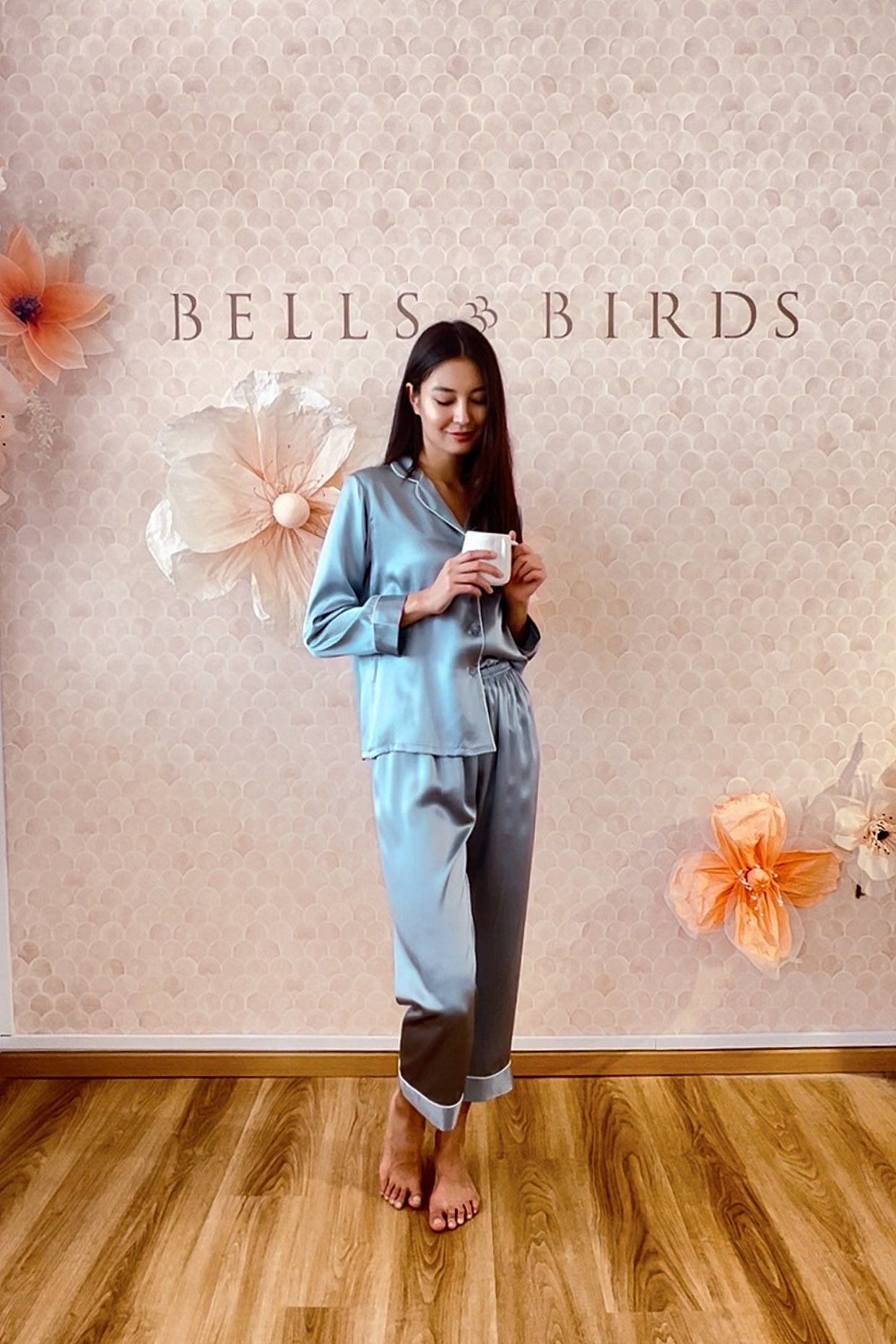 Mulberry Silk Pants Pyjamas (Steel Blue)