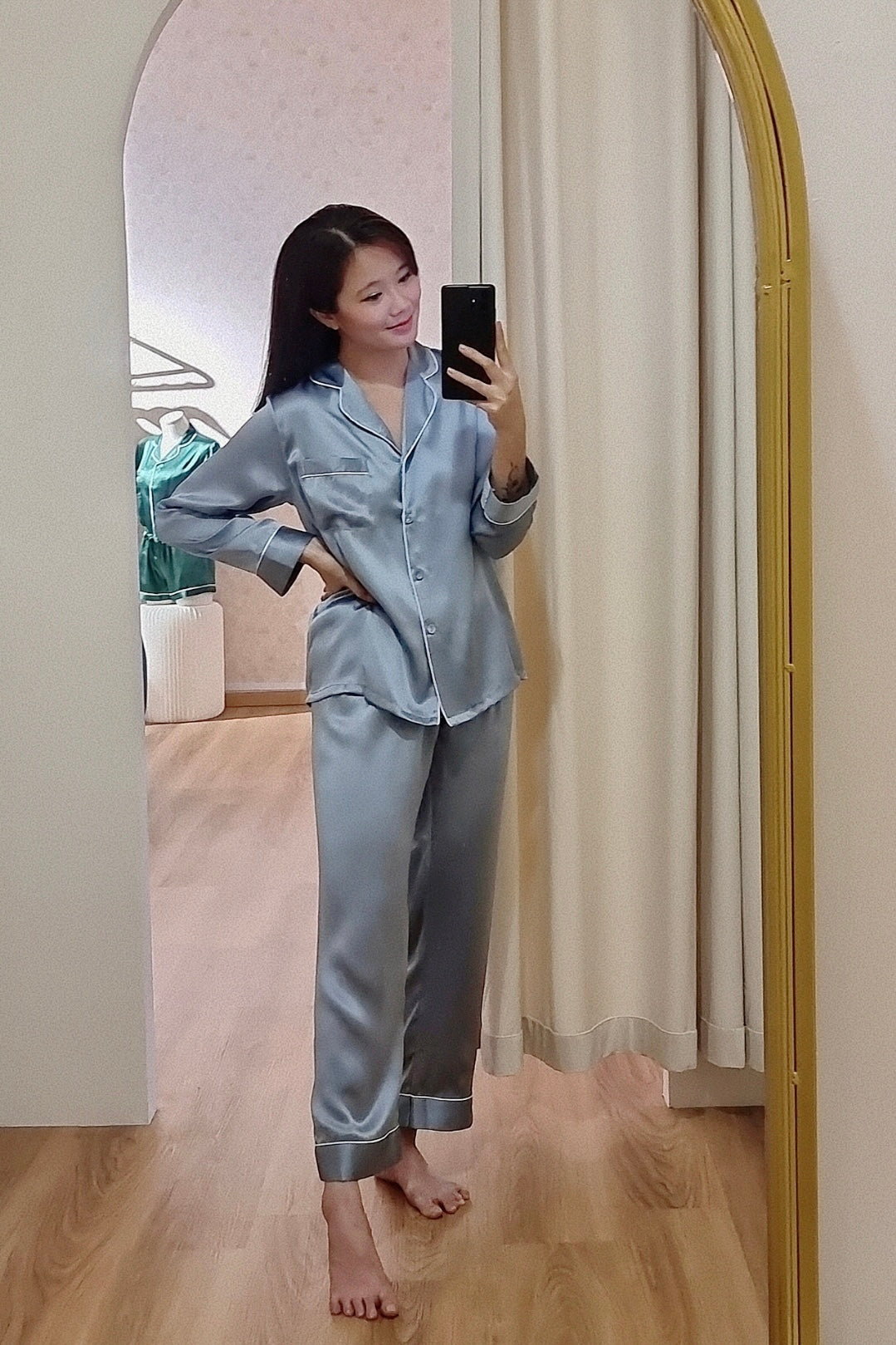 Mulberry Silk Pants Pyjamas (Steel Blue)