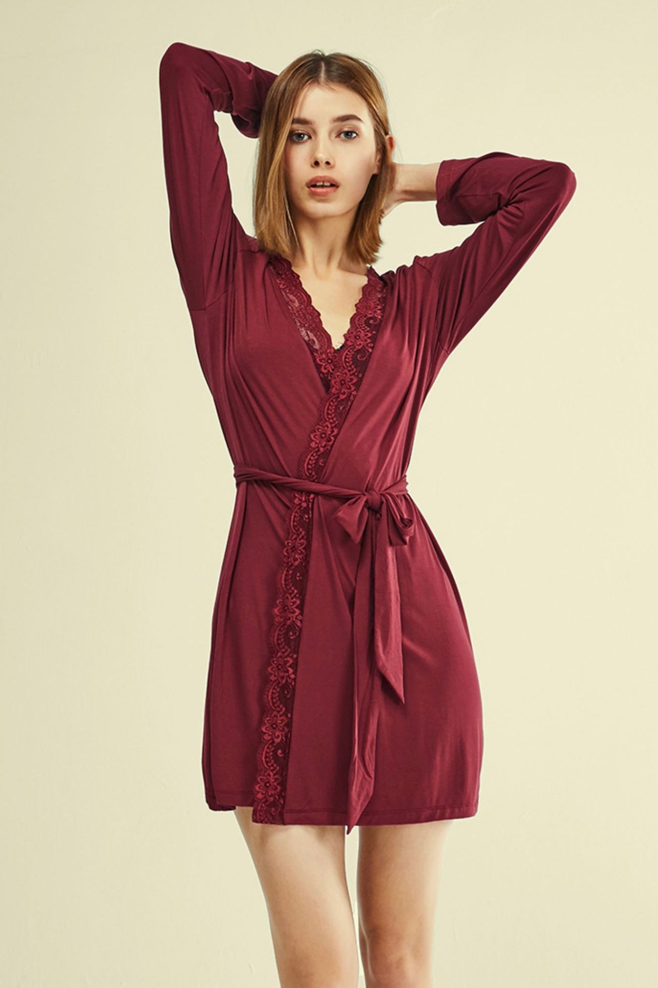 Sofia Cotton Robe (Wine Red)