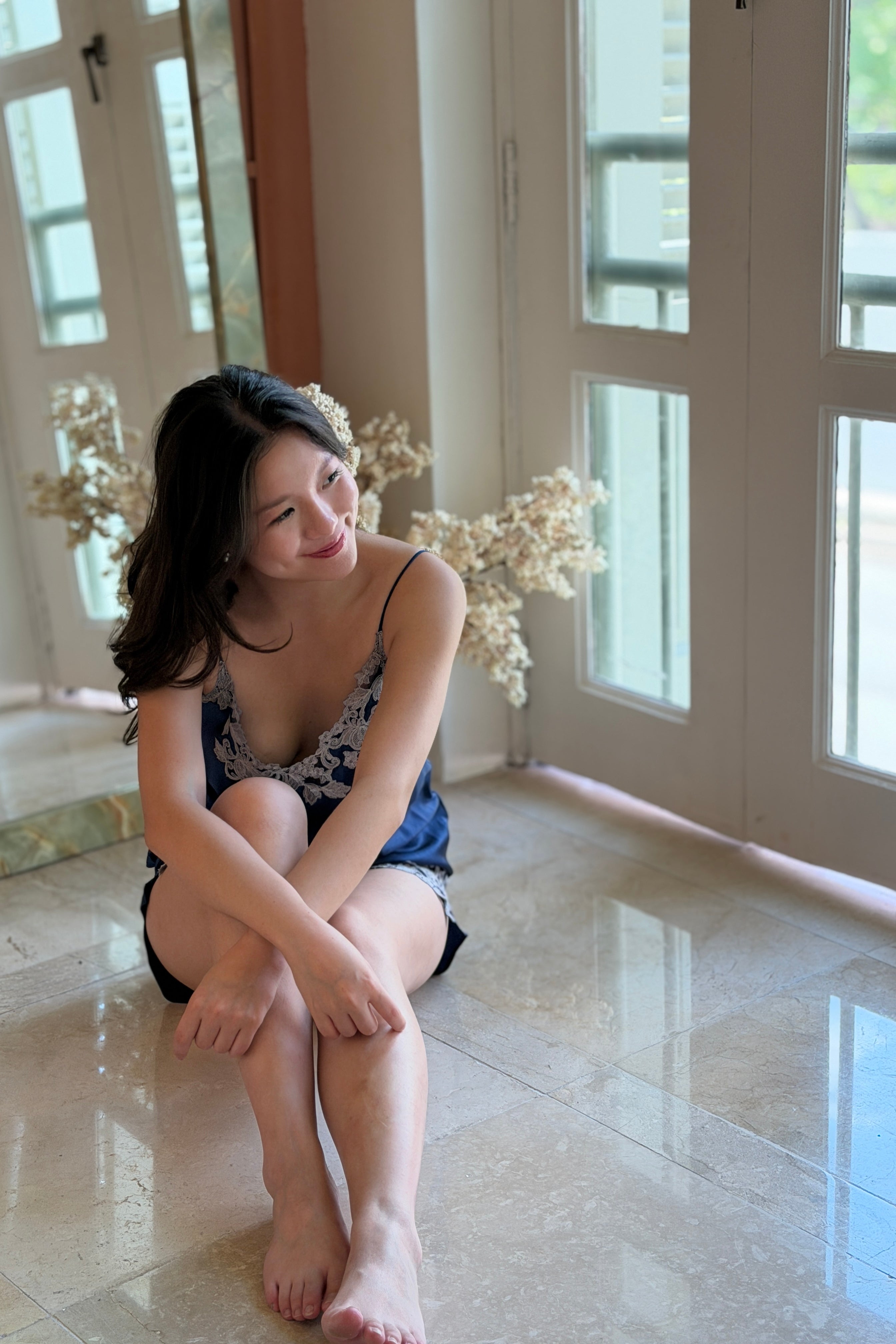 Florentine Mulberry Silk Cami Set (Navy) - Bells & Birds